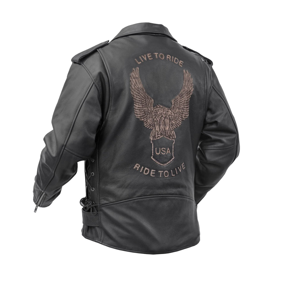 Freedom Rider Black Men's Leather Jacket – Eagle Embossed