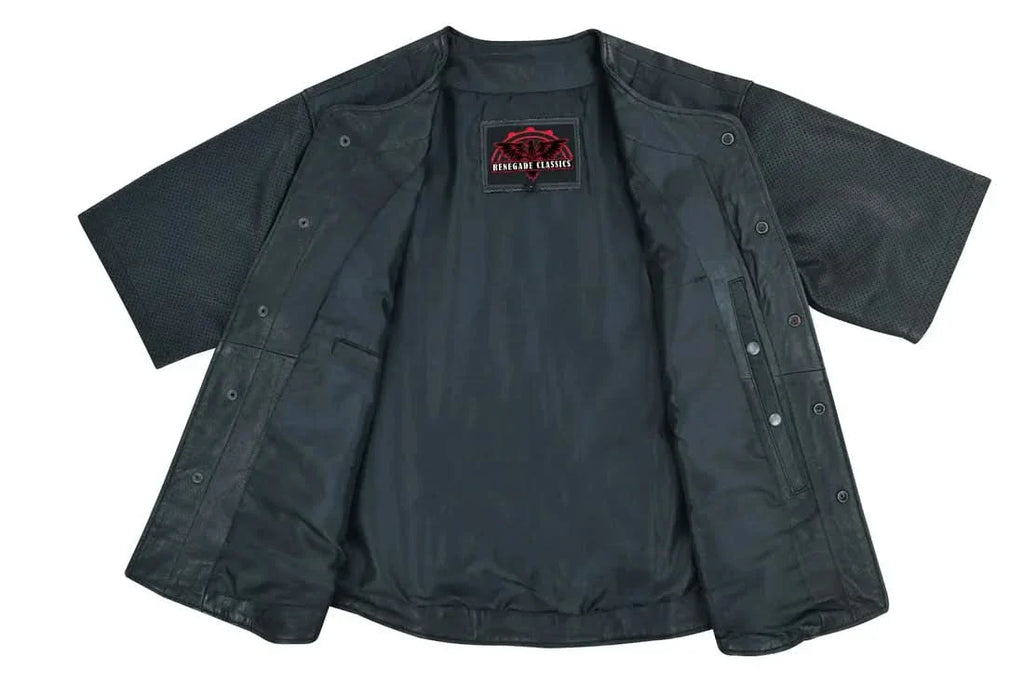 Men's  Leather Baseball Motorcycle Shirt - Black