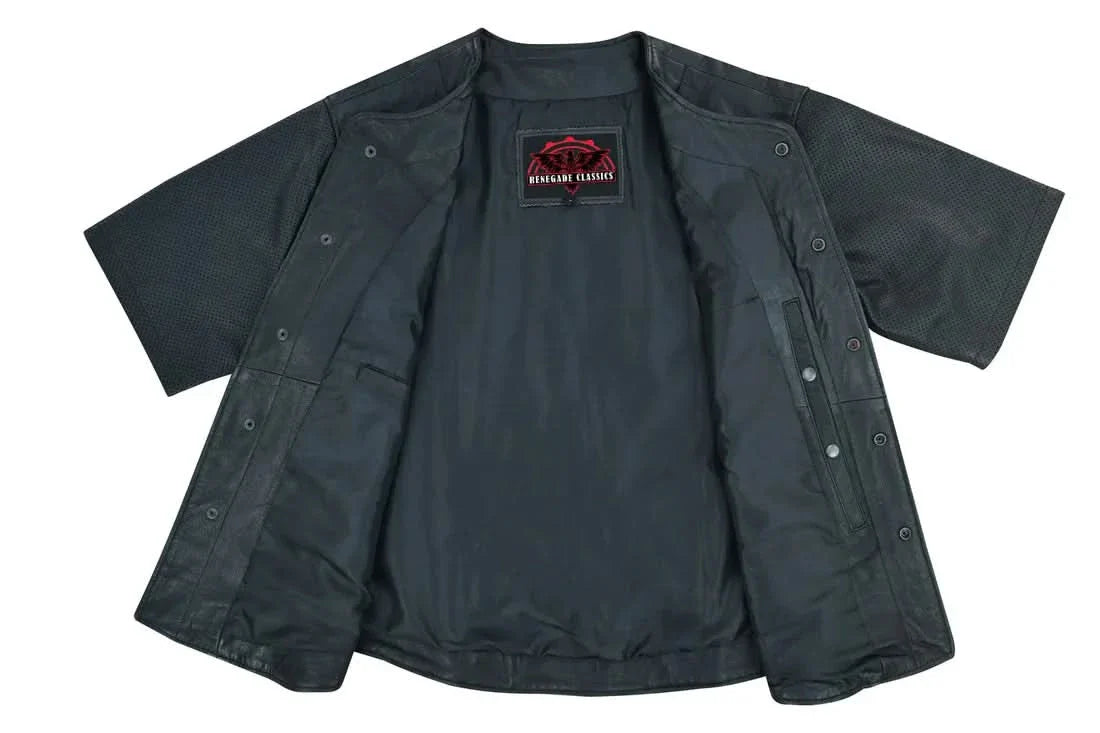 Men's  Leather Baseball Motorcycle Shirt - Black