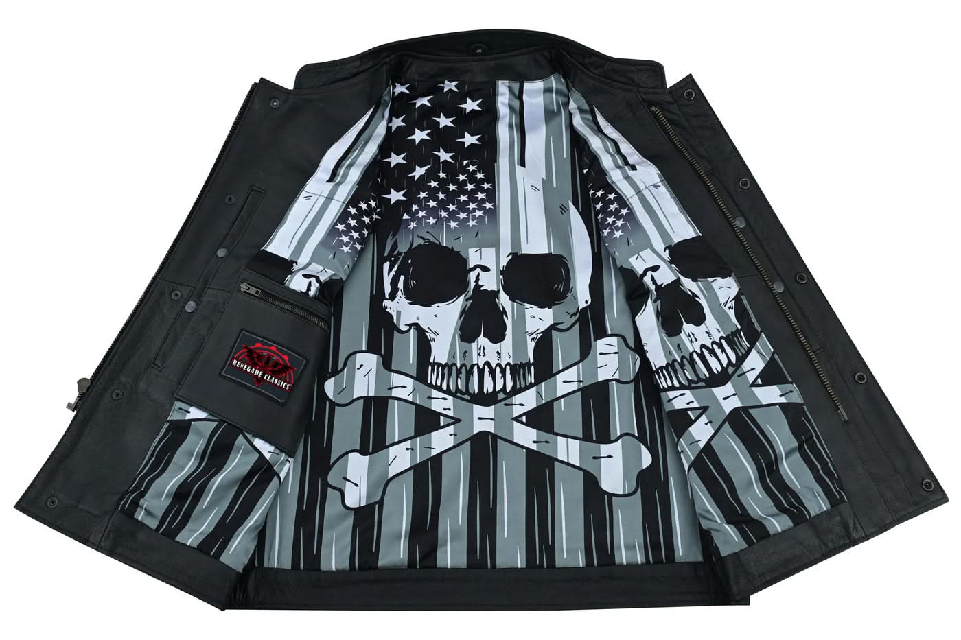 Private Men's Black Leather Motorcycle Vest