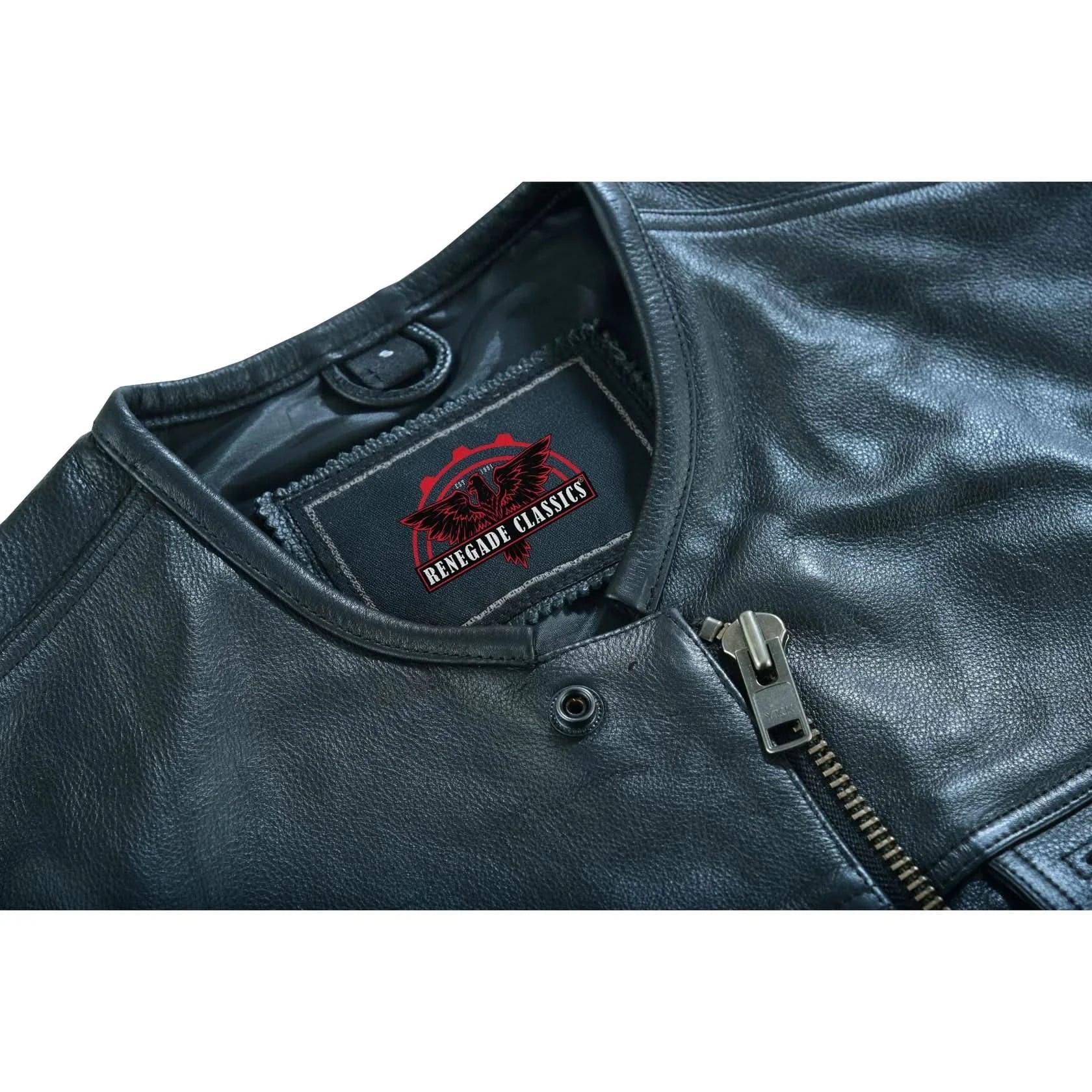 Men's Titan Black Leather Vest -  Milled Cowhide, Hidden Zipper
