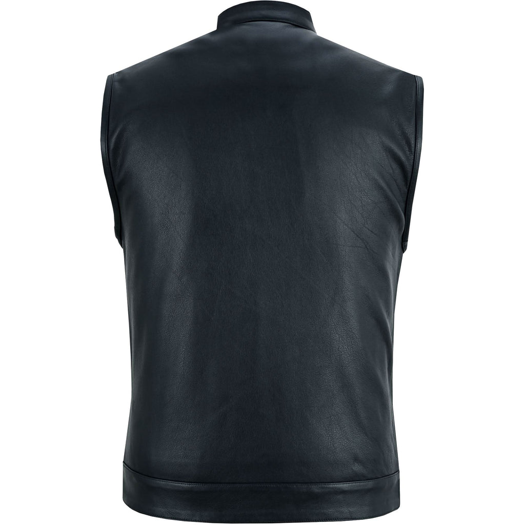 Highway Jack Men's Black Leather Motorcycle Vest Scoop Neck & Snap-Closure Pockets
