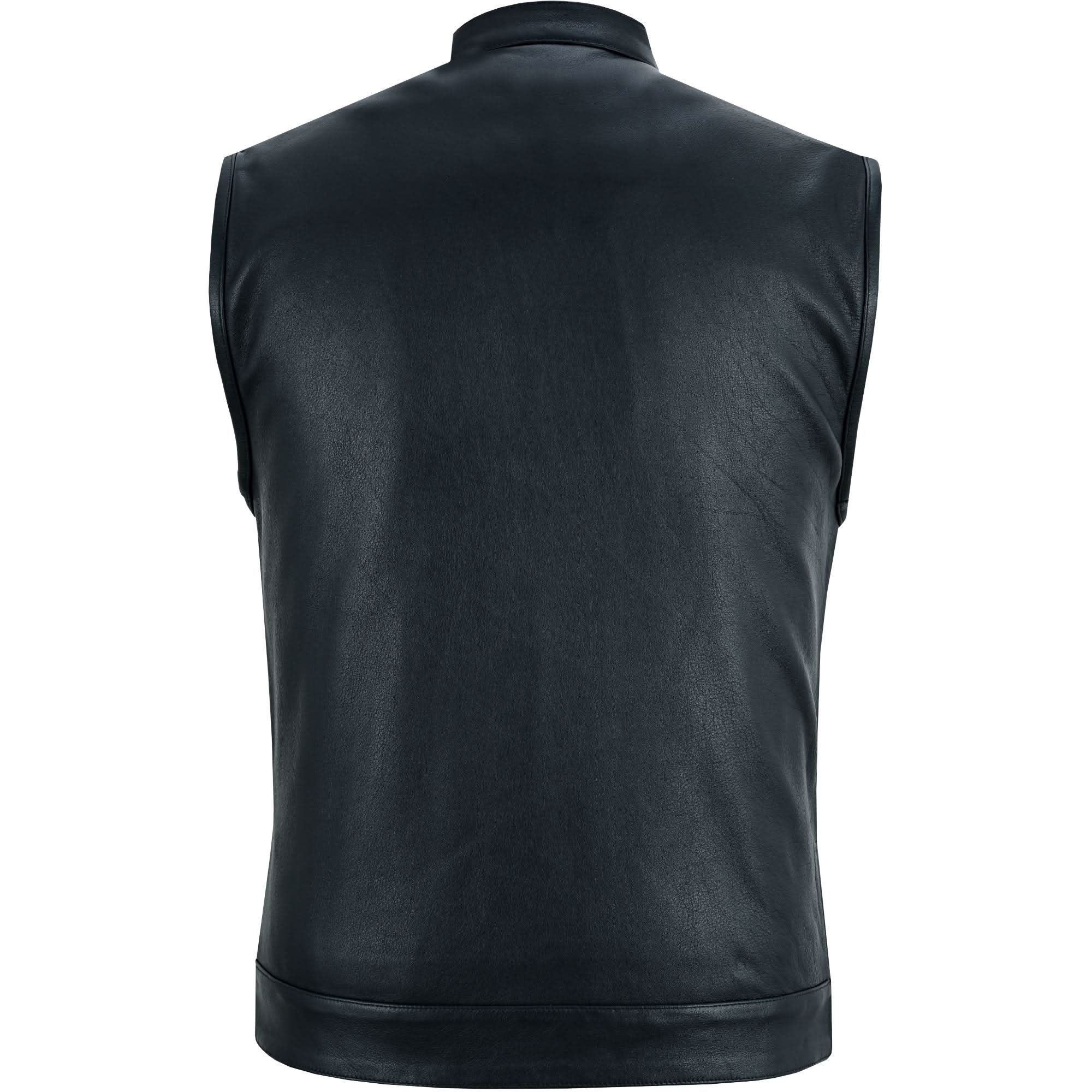 Highway Jack Men's Black Leather Motorcycle Vest Scoop Neck & Snap-Closure Pockets
