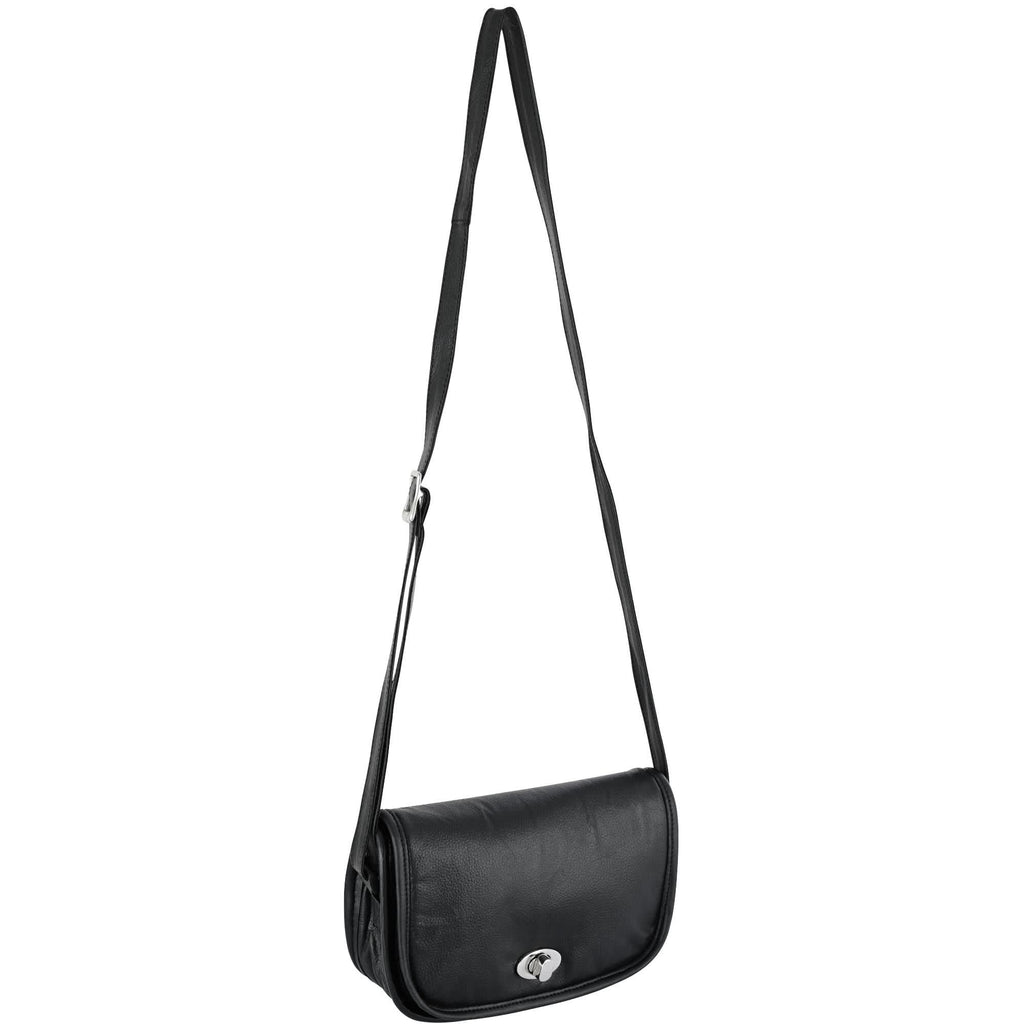 Women's Black Construction Leather Purse/Shoulder Bag