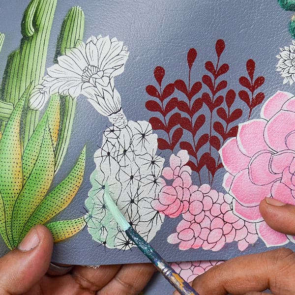 Medium Zip Pouch - 1107 - floral Hand painted original artwork. Genuine leather