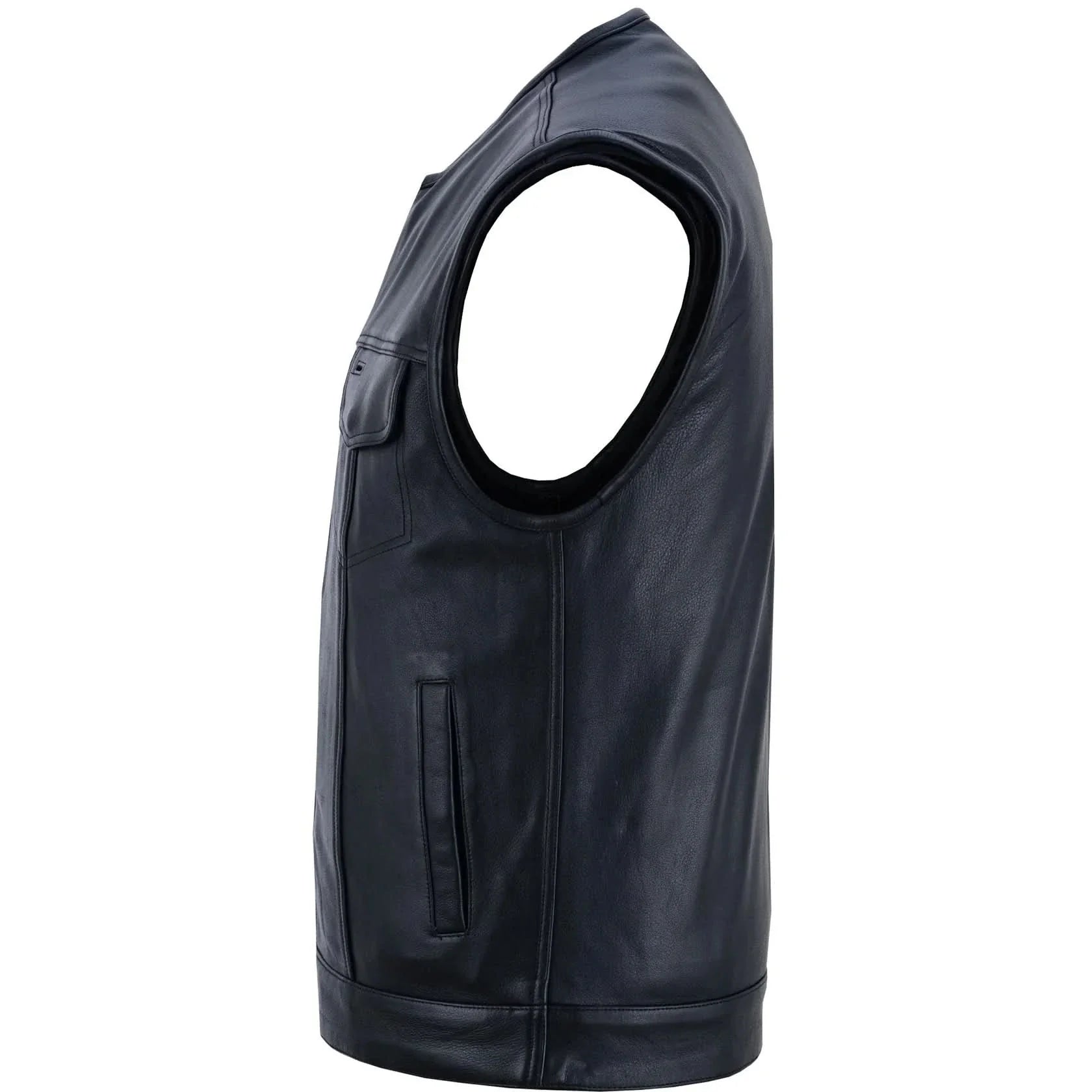 Men's Titan Black Leather Vest -  Milled Cowhide, Hidden Zipper