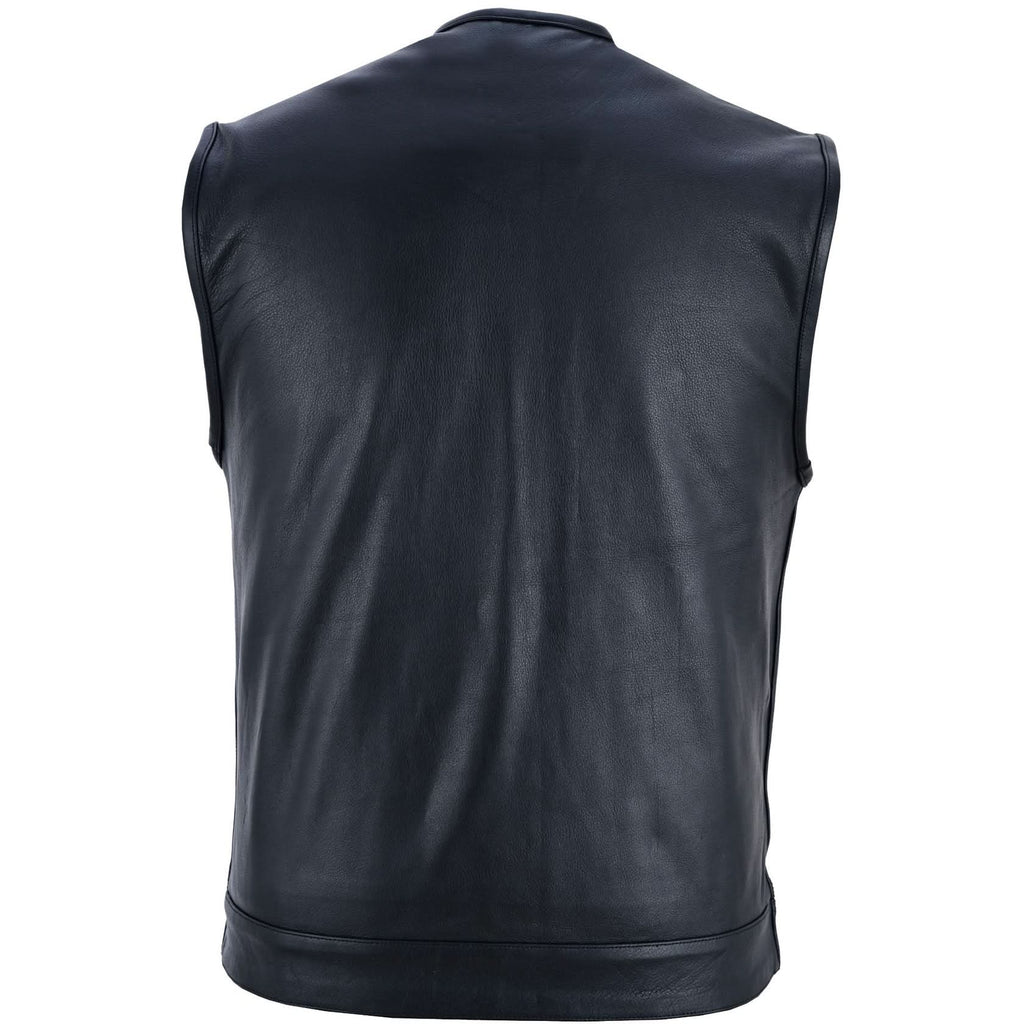 Men's Titan Black Leather Vest -  Milled Cowhide, Hidden Zipper