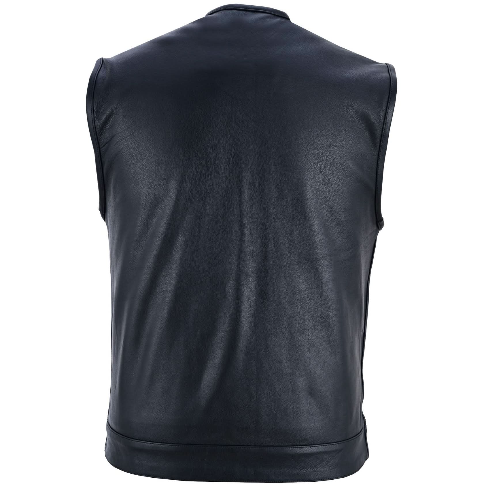 Men's Titan Black Leather Vest -  Milled Cowhide, Hidden Zipper