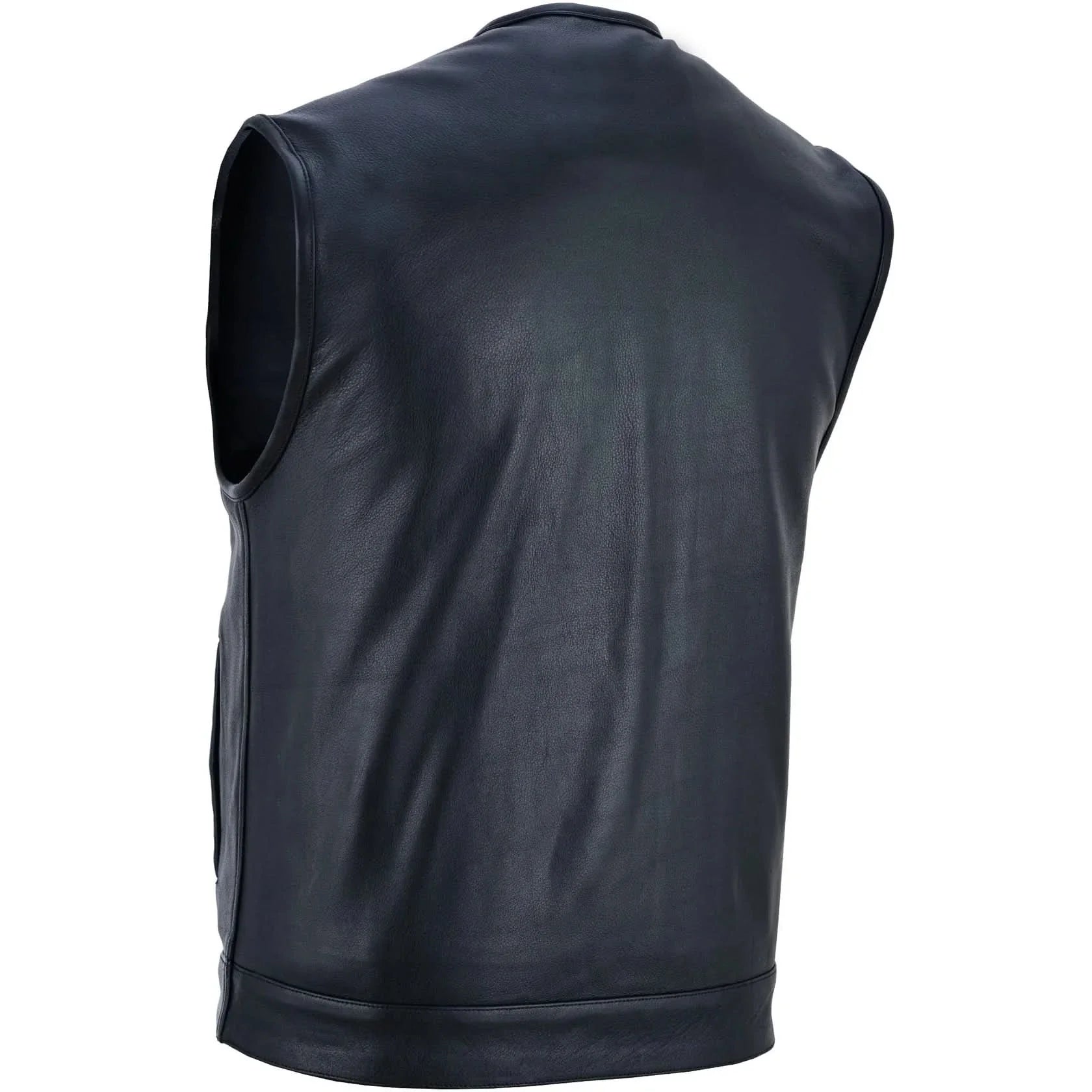 Men's Titan Black Leather Vest -  Milled Cowhide, Hidden Zipper