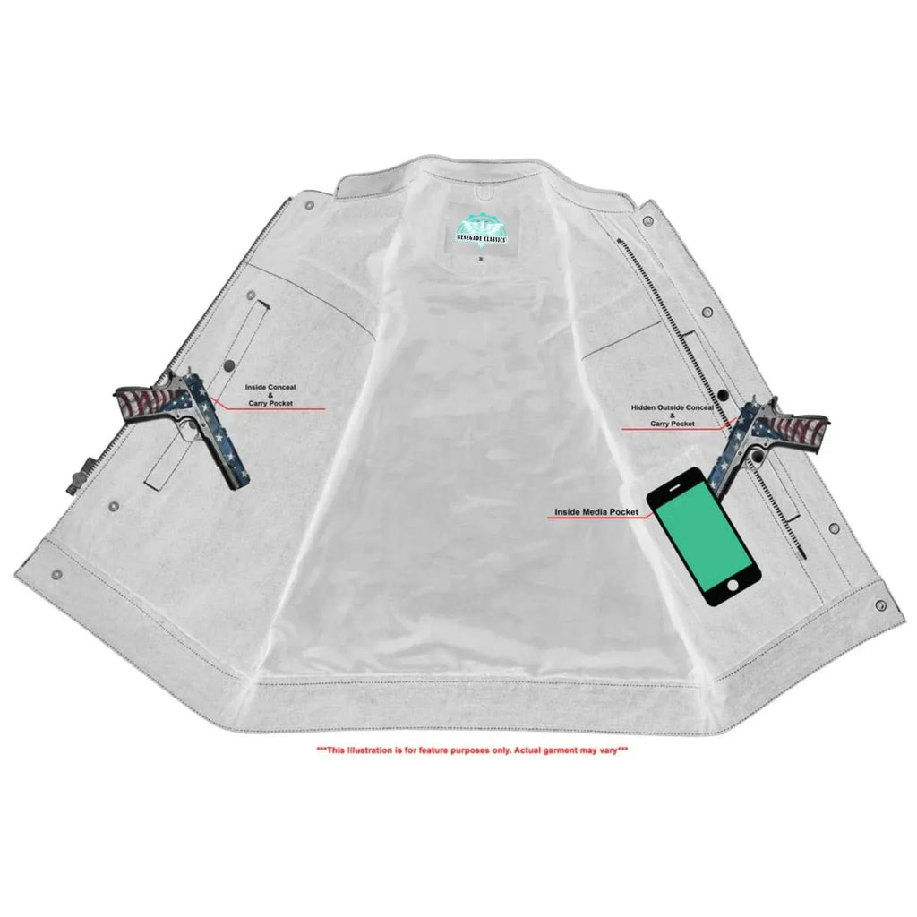 Men's Titan Black Leather Vest -  Milled Cowhide, Hidden Zipper