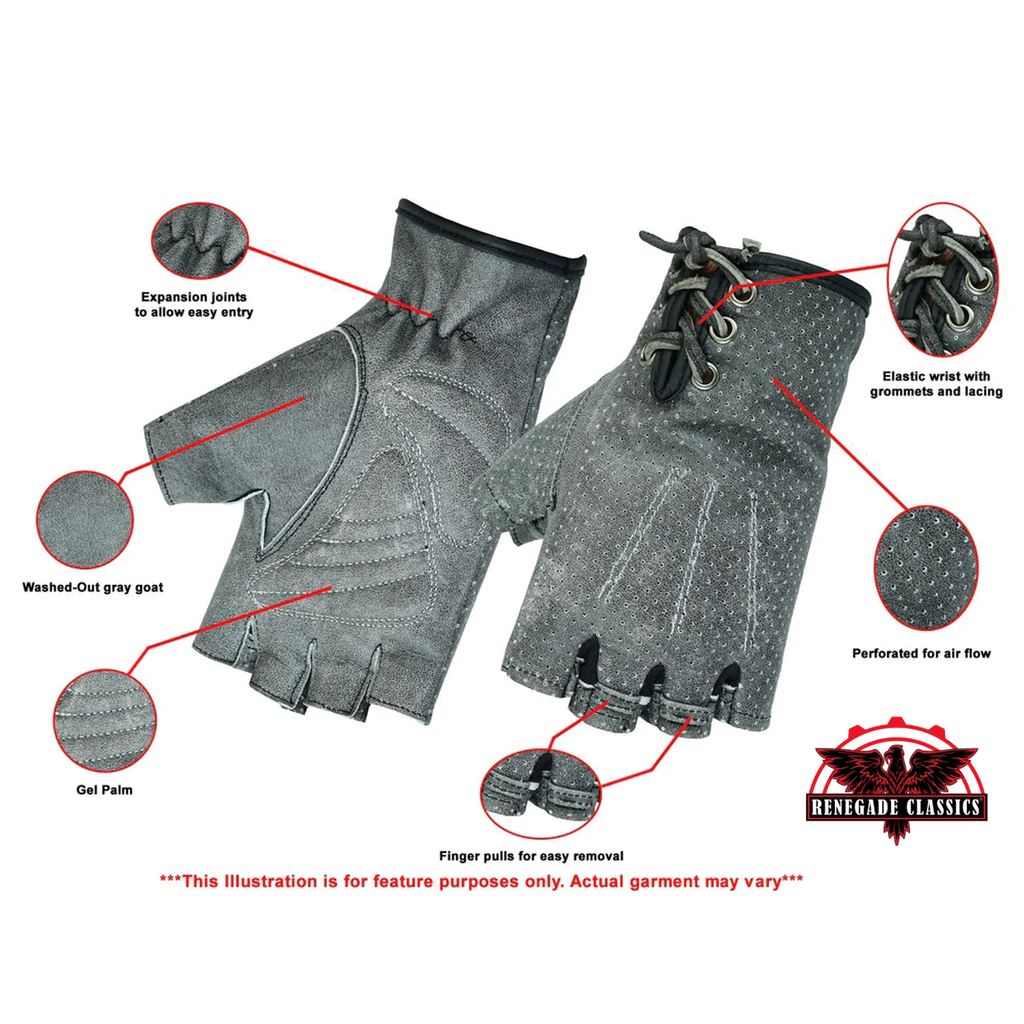Women's Washed-Out Gray Perforated Fingerless Glove