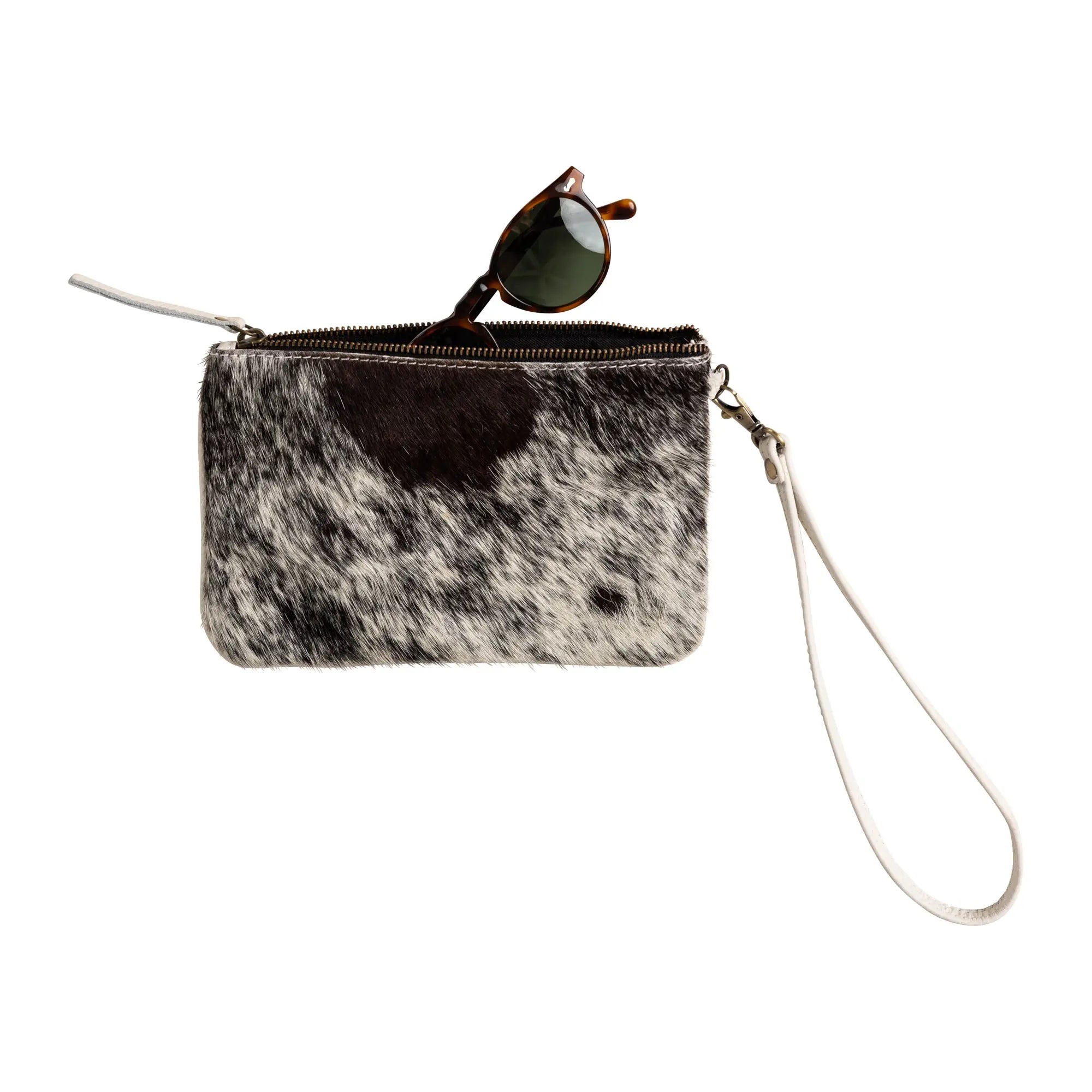 Huntley Equestrian Cowhide Wristlet Handbag Small with Zipper