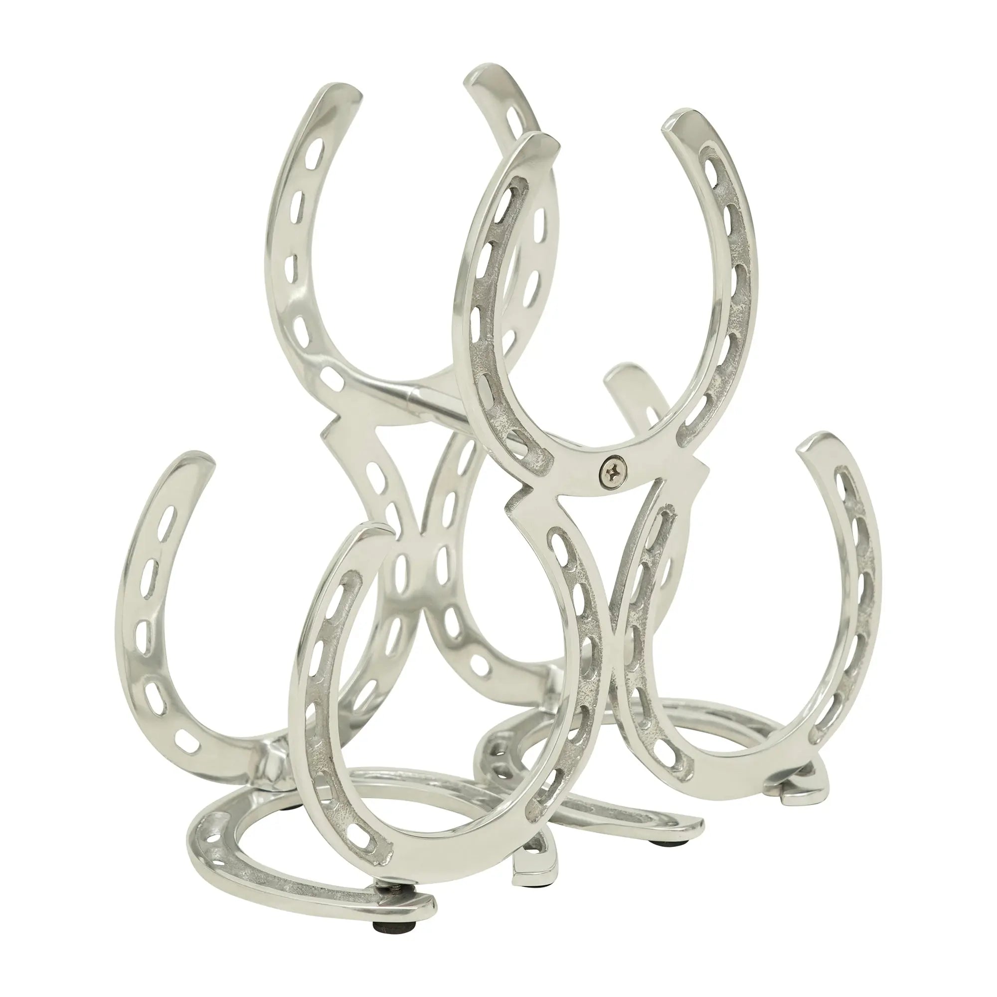 Huntley Horseshoe 3-Bottle Wine Rack, Aluminum Silver Finish