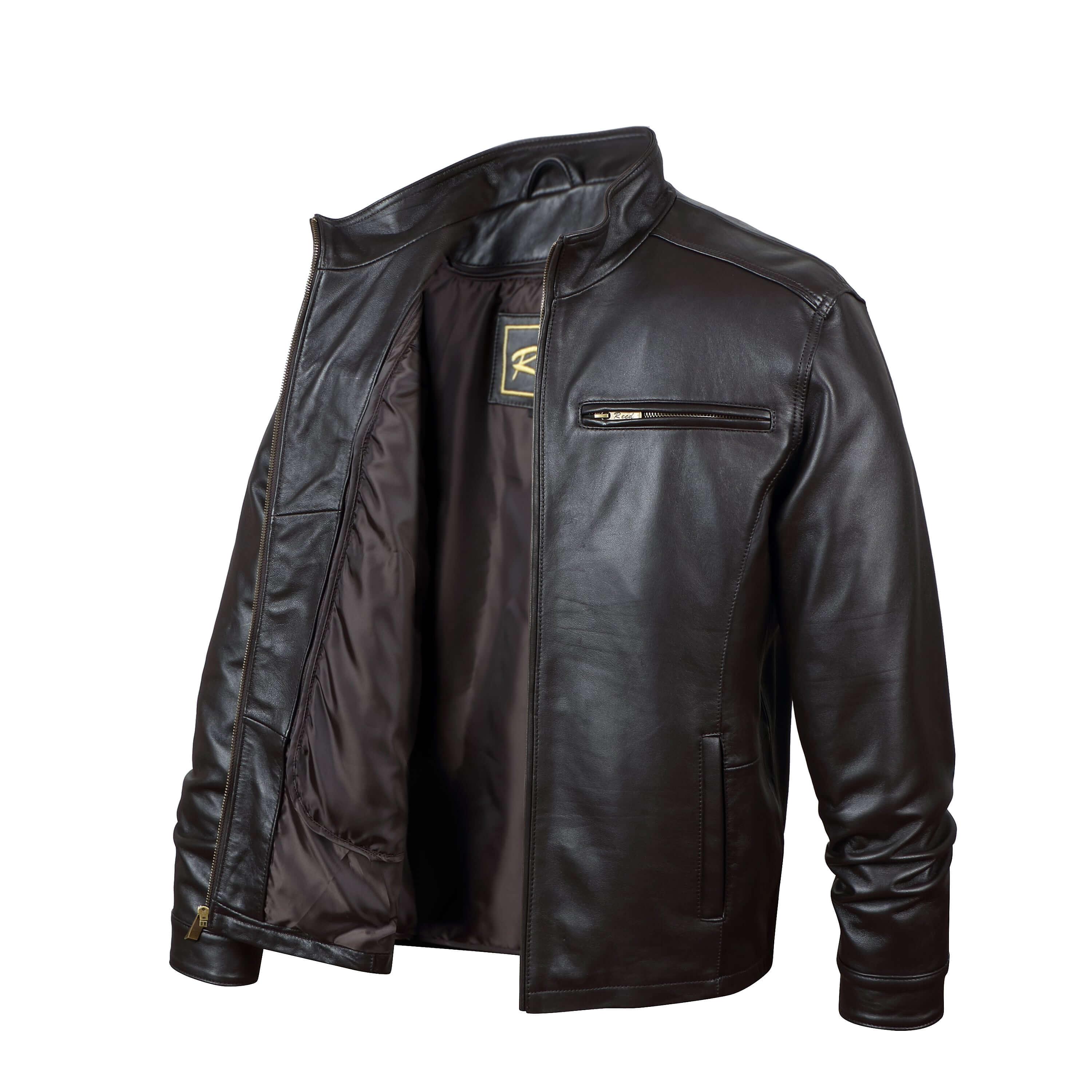 REED EST. 1950 Men's Jacket Genuine Lambskin Leather Stand UP Collar Winners Coat - Imported
