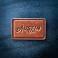 Austin Texas Script Leather Magnet Block Style