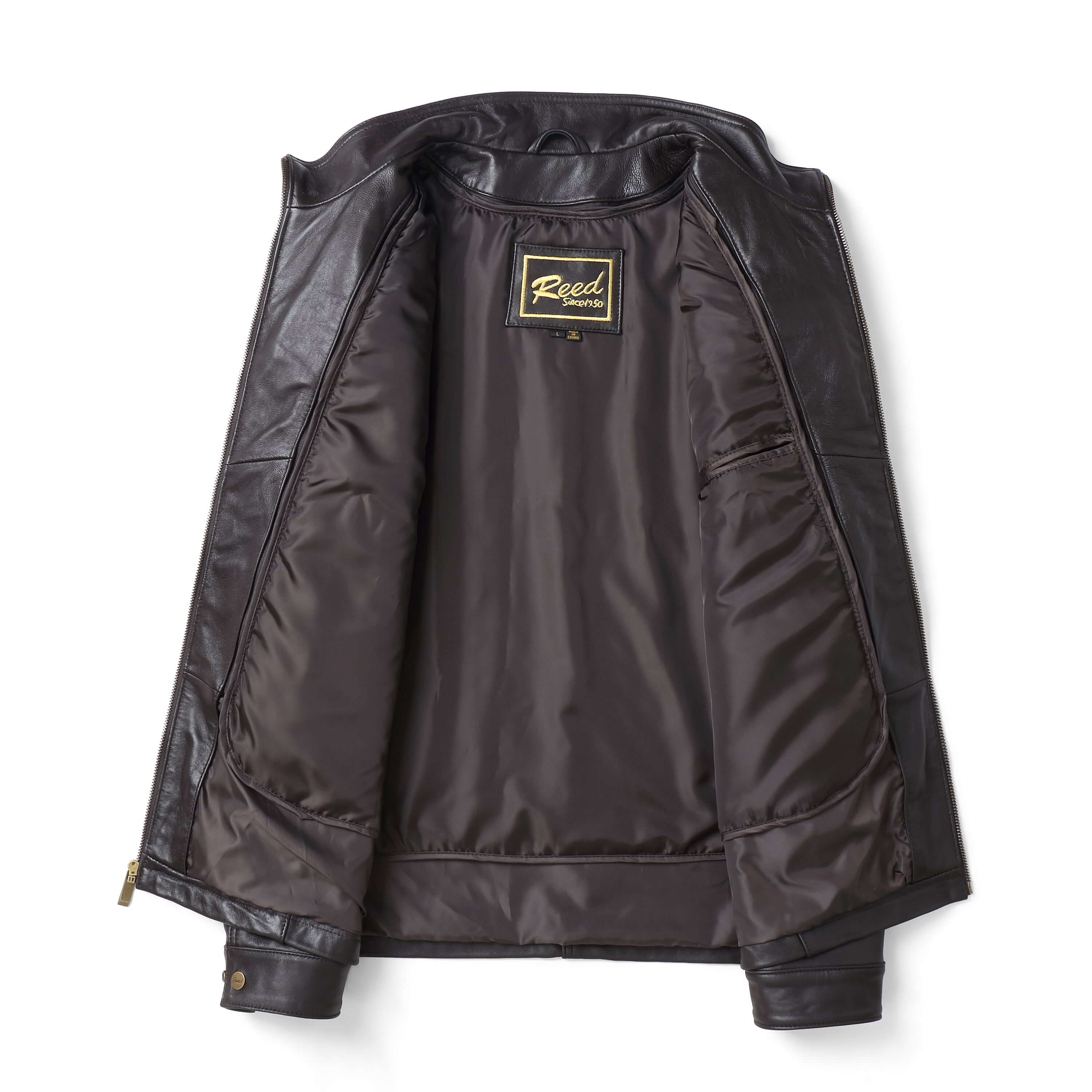 REED EST. 1950 Men's Jacket Genuine Lambskin Leather Stand UP Collar Winners Coat - Imported