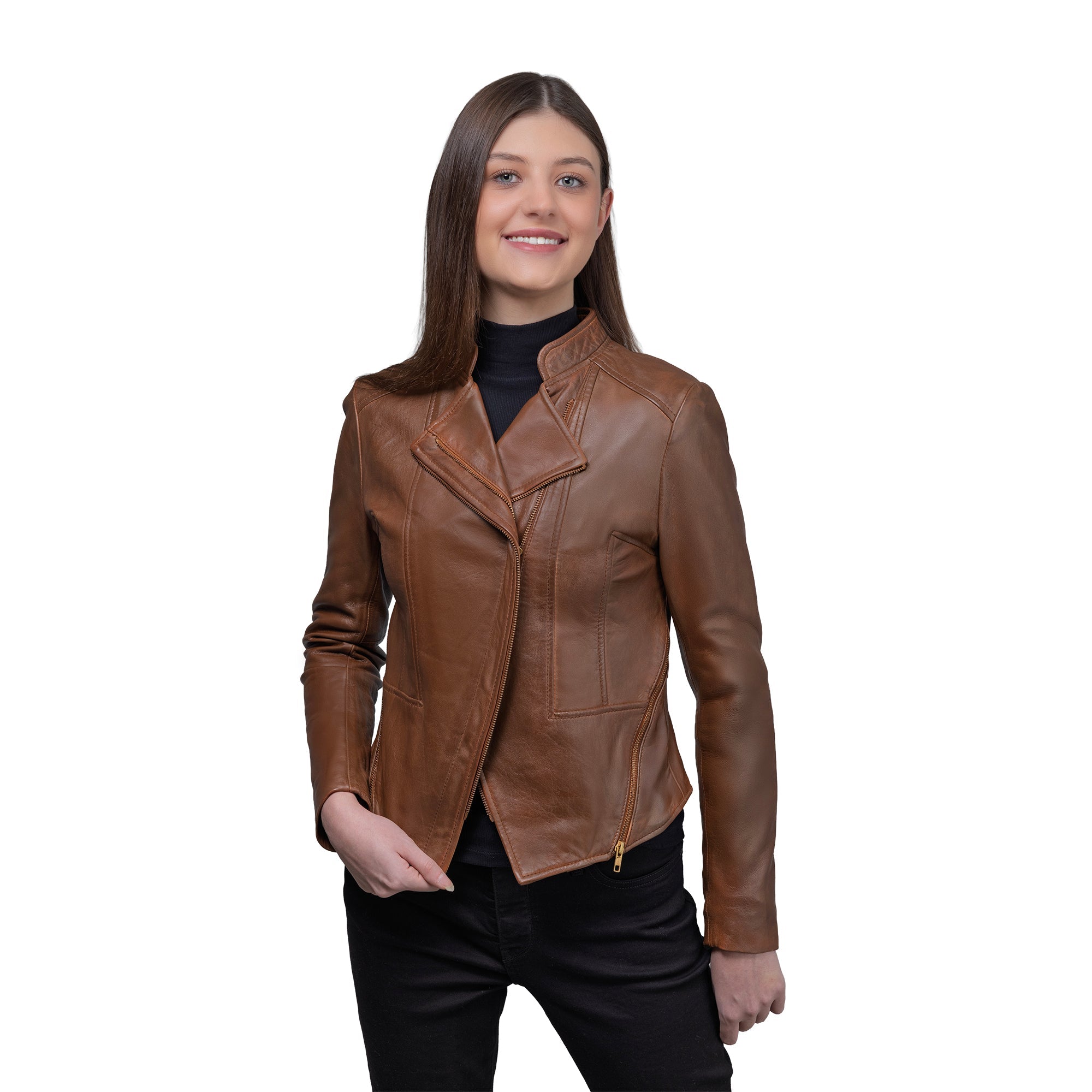 Claire Women's Asymmetrical Zipper Leather Jacket
