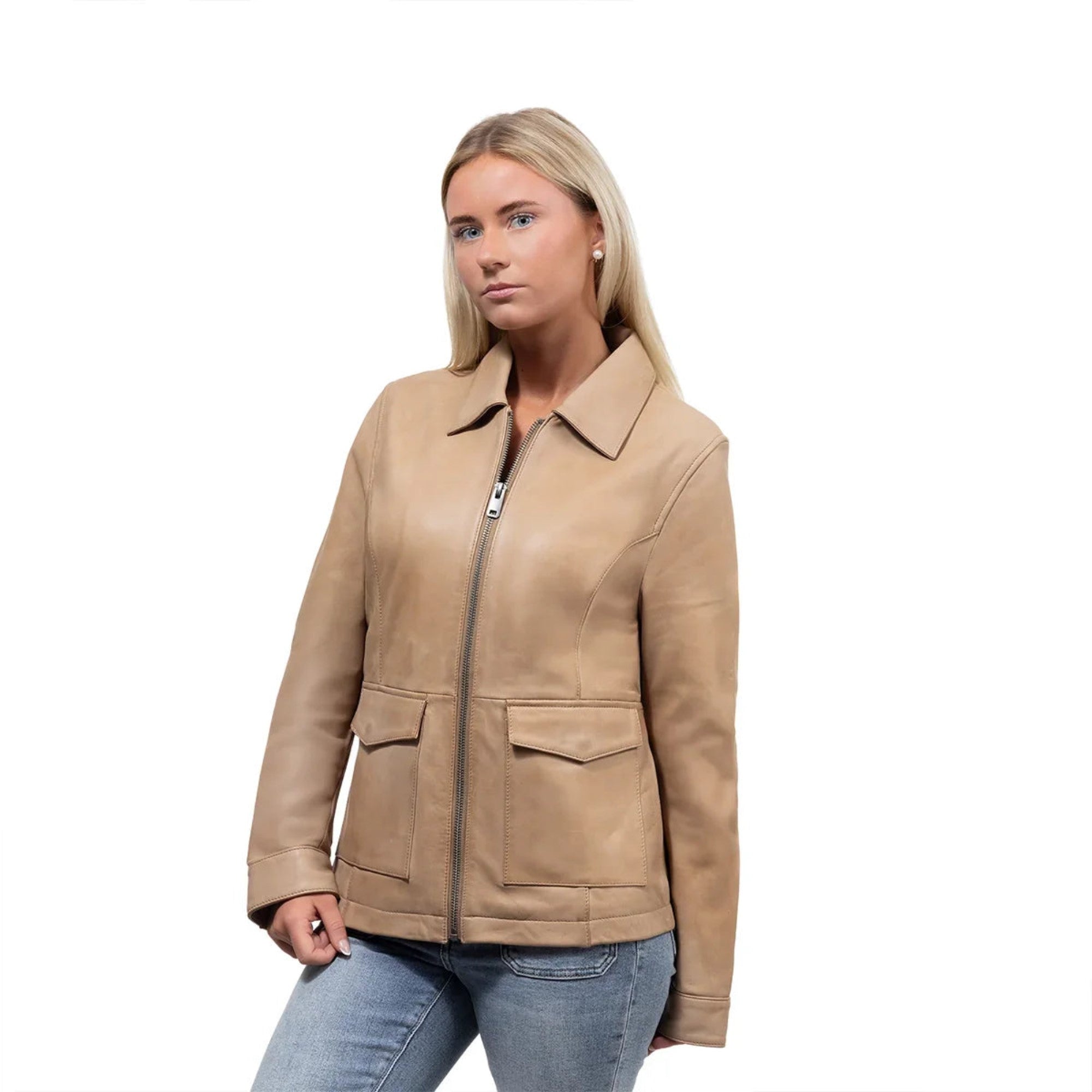 Yolanda Women's Casual Center Zipper Leather Jacket