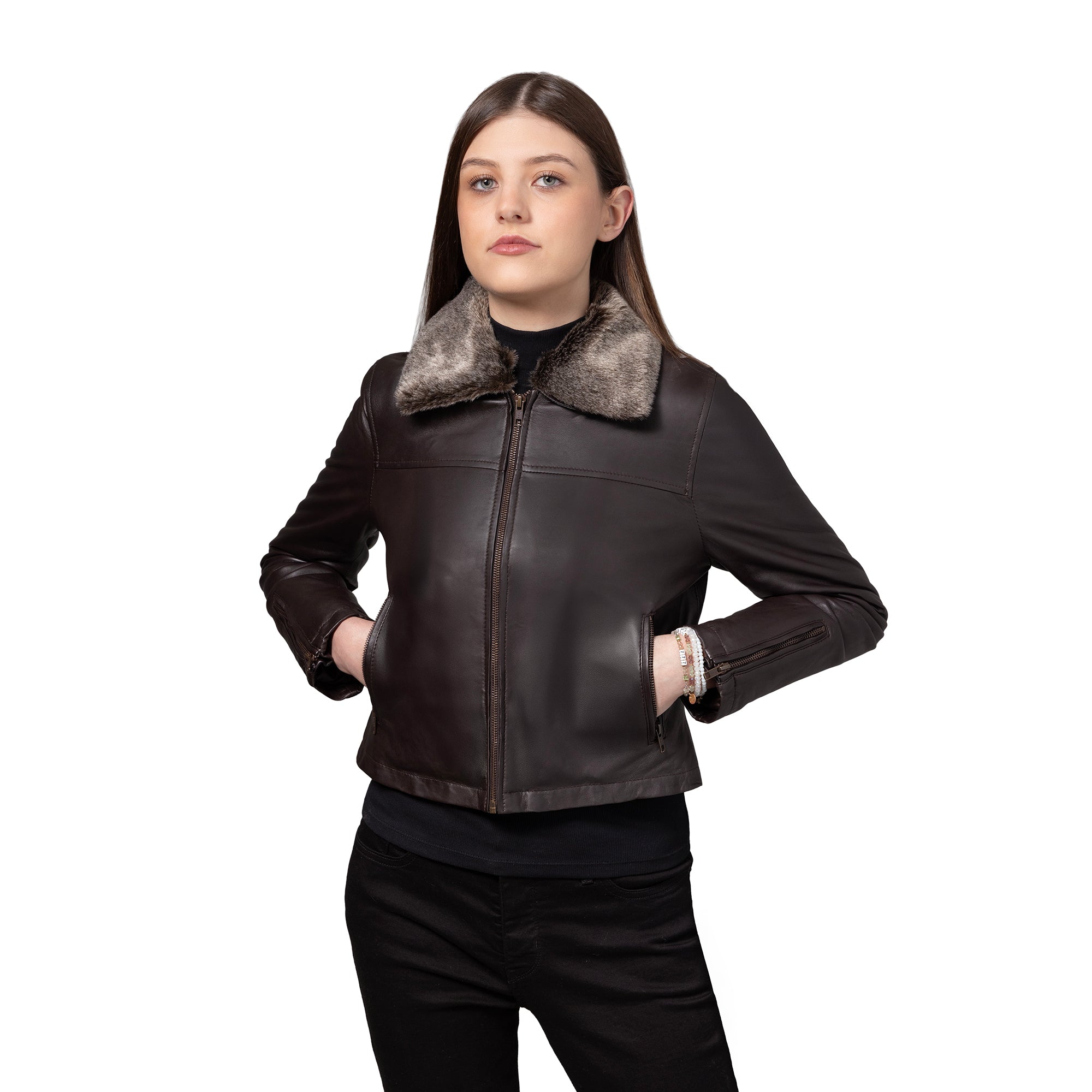 Sadie Women's Bomber Style Leather Jacket