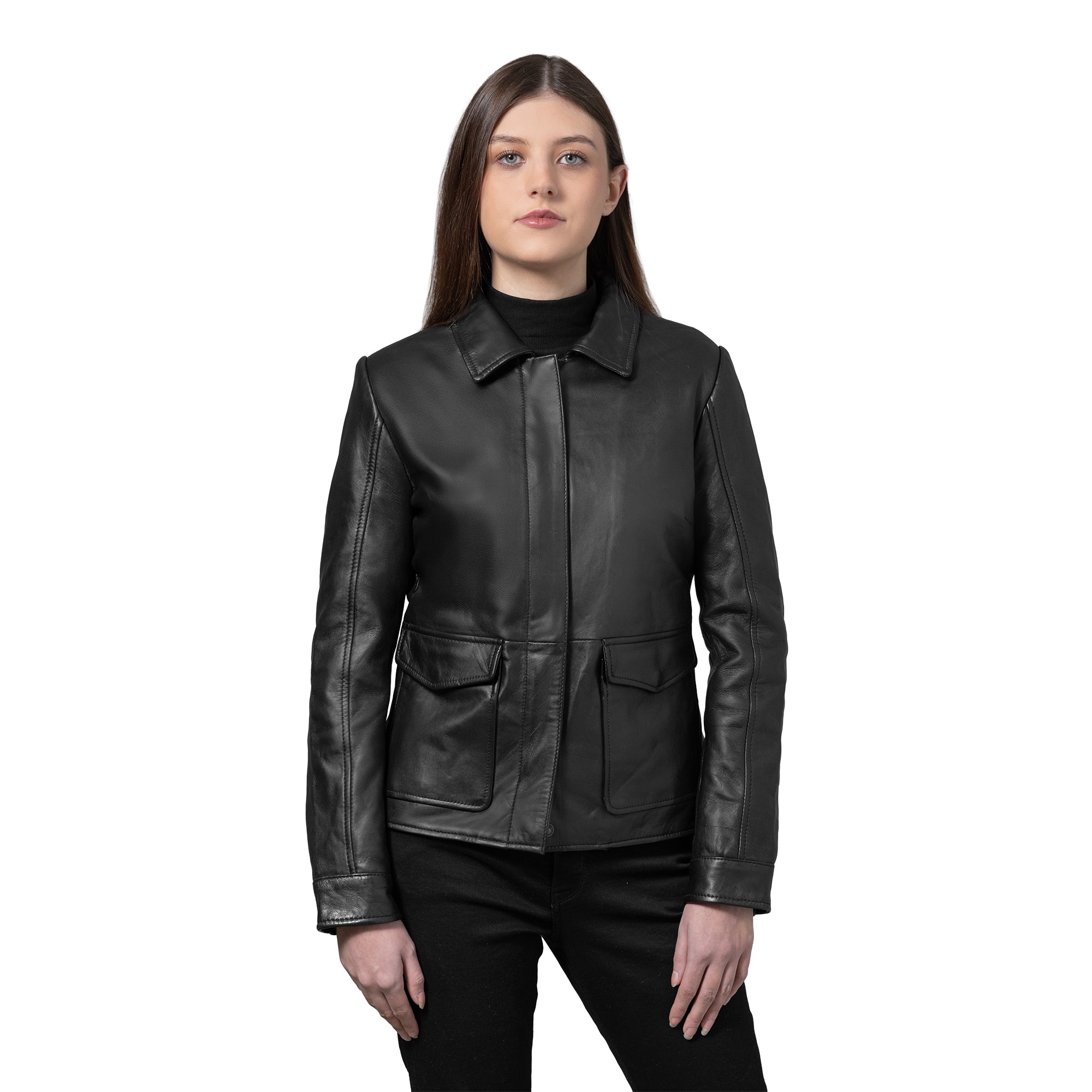 Darlene Women's Casual Cover Snap Leather Jacket