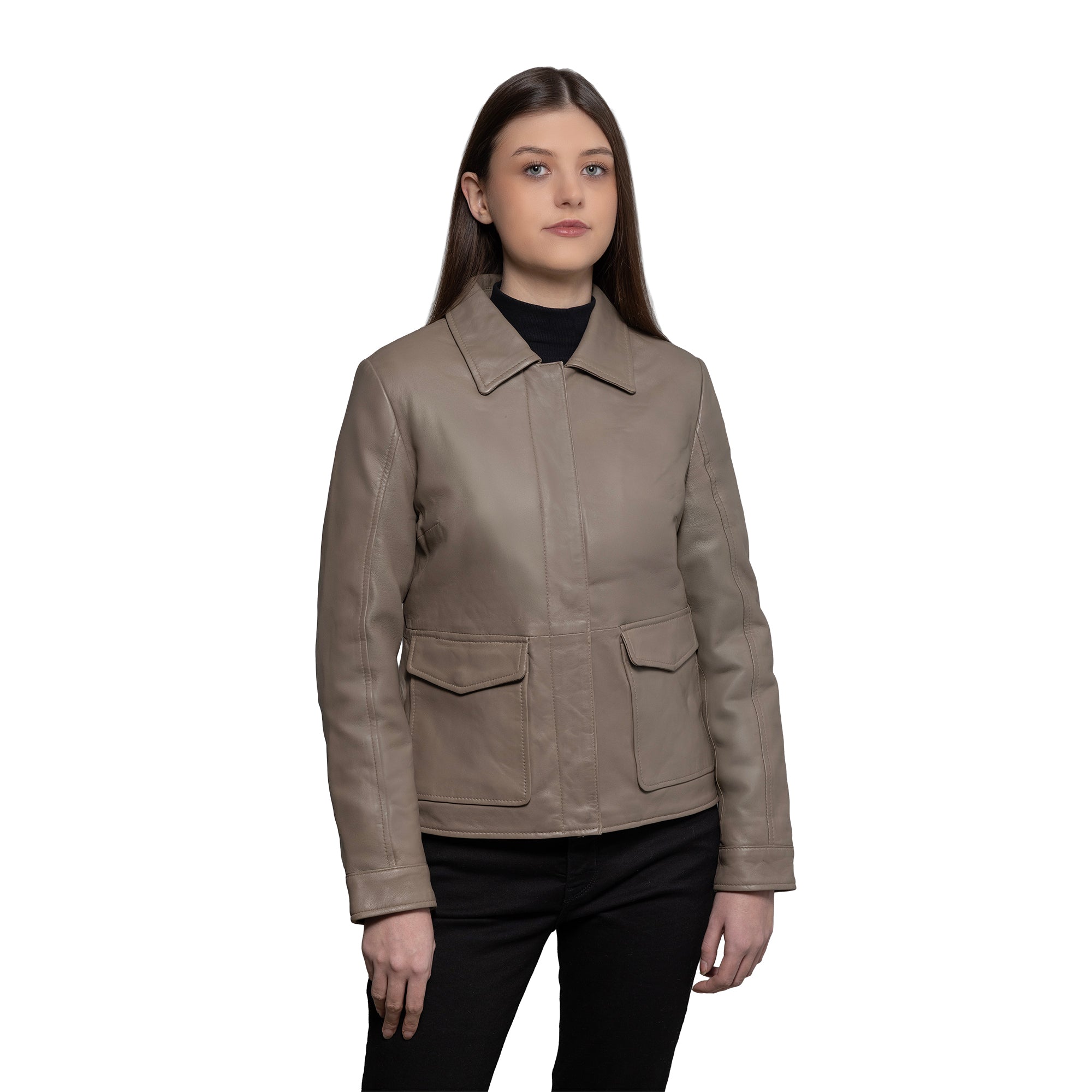 Darlene Women's Casual Cover Snap Leather Jacket