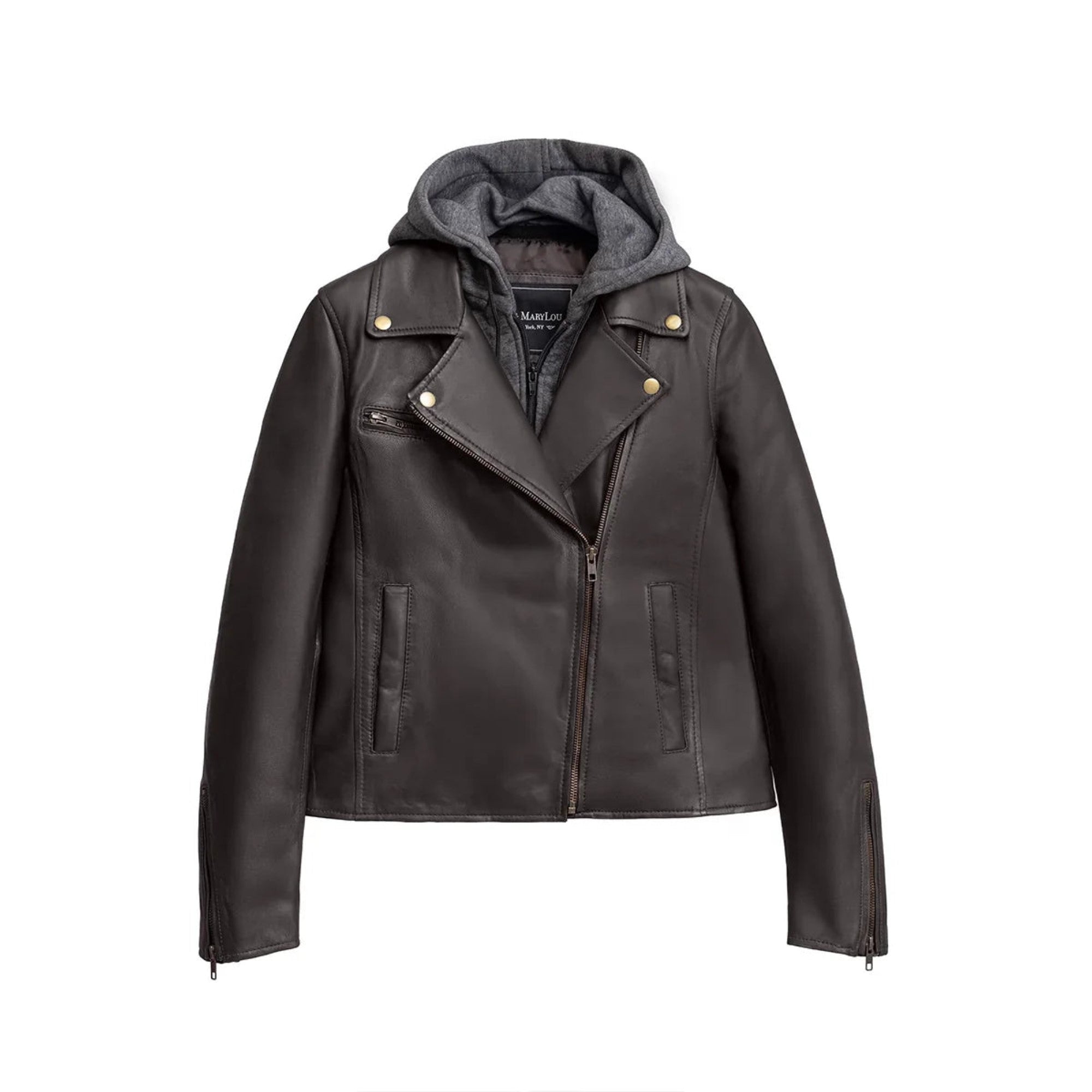 Camilla Women's Asymmetric Zipper Leather Jacket with Hoodie
