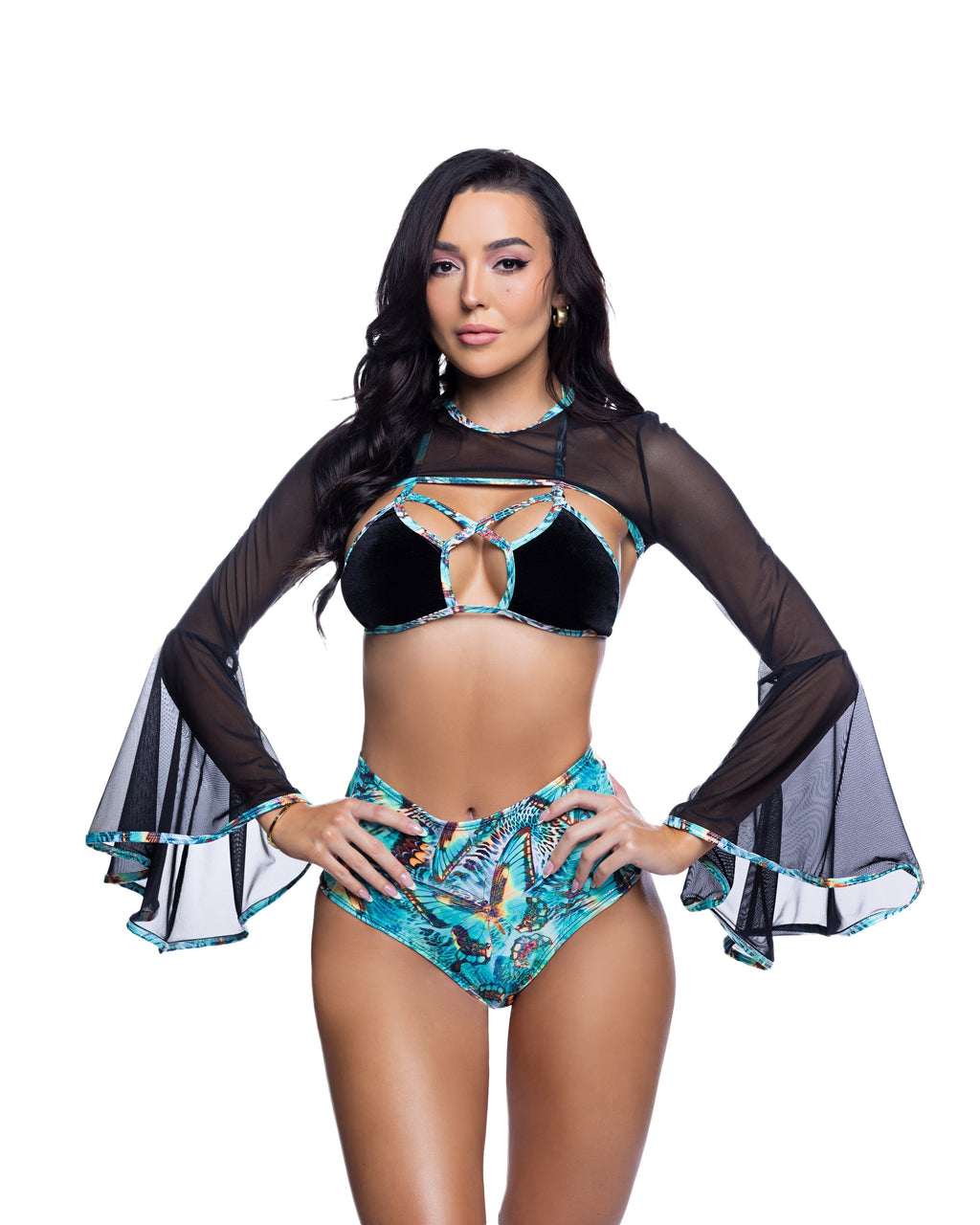 Mesh Bell Sleeve Rave Shrug Cover up