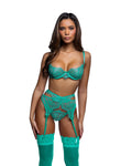 Teal Temptress Lace Garter Lingerie Set