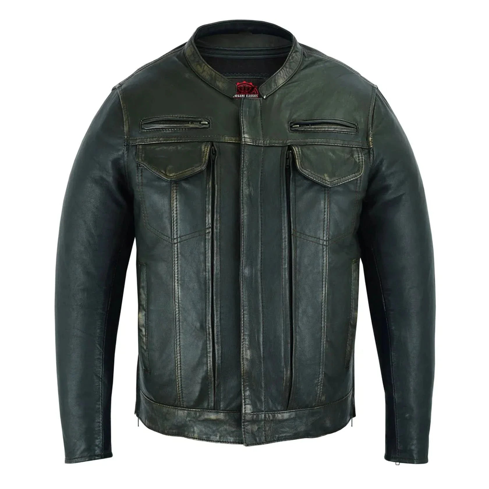Men's Modern Utility Style Jacket in Lightweight Drum Dyed Distressed Naked Lambskin