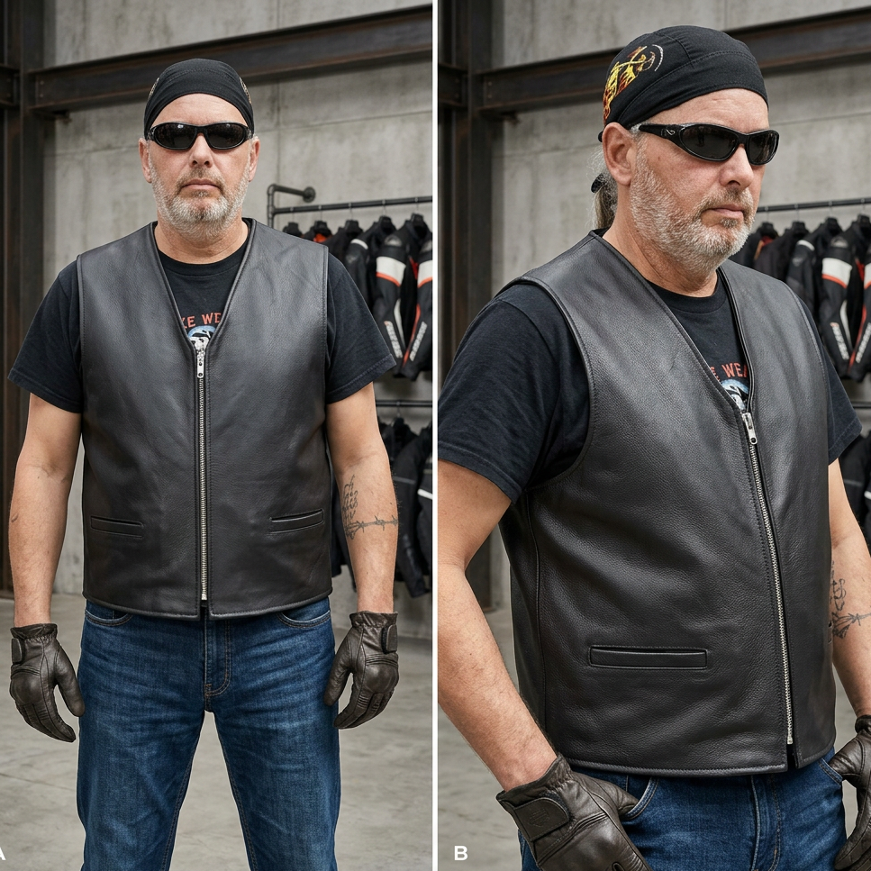 REED Men's Naked Cow Leather Motorcycle Zipper Vest Made in USA
