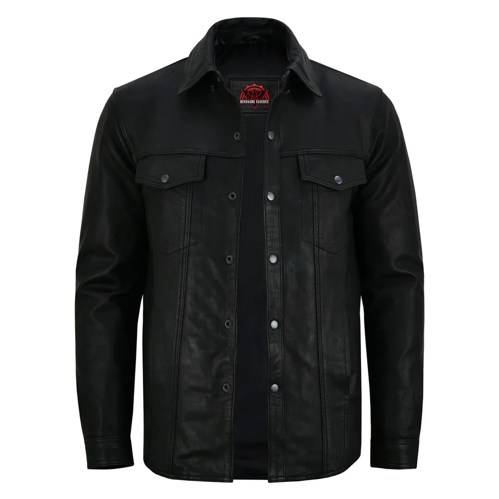 Men's Premium Lightweight Black Leather Shirt