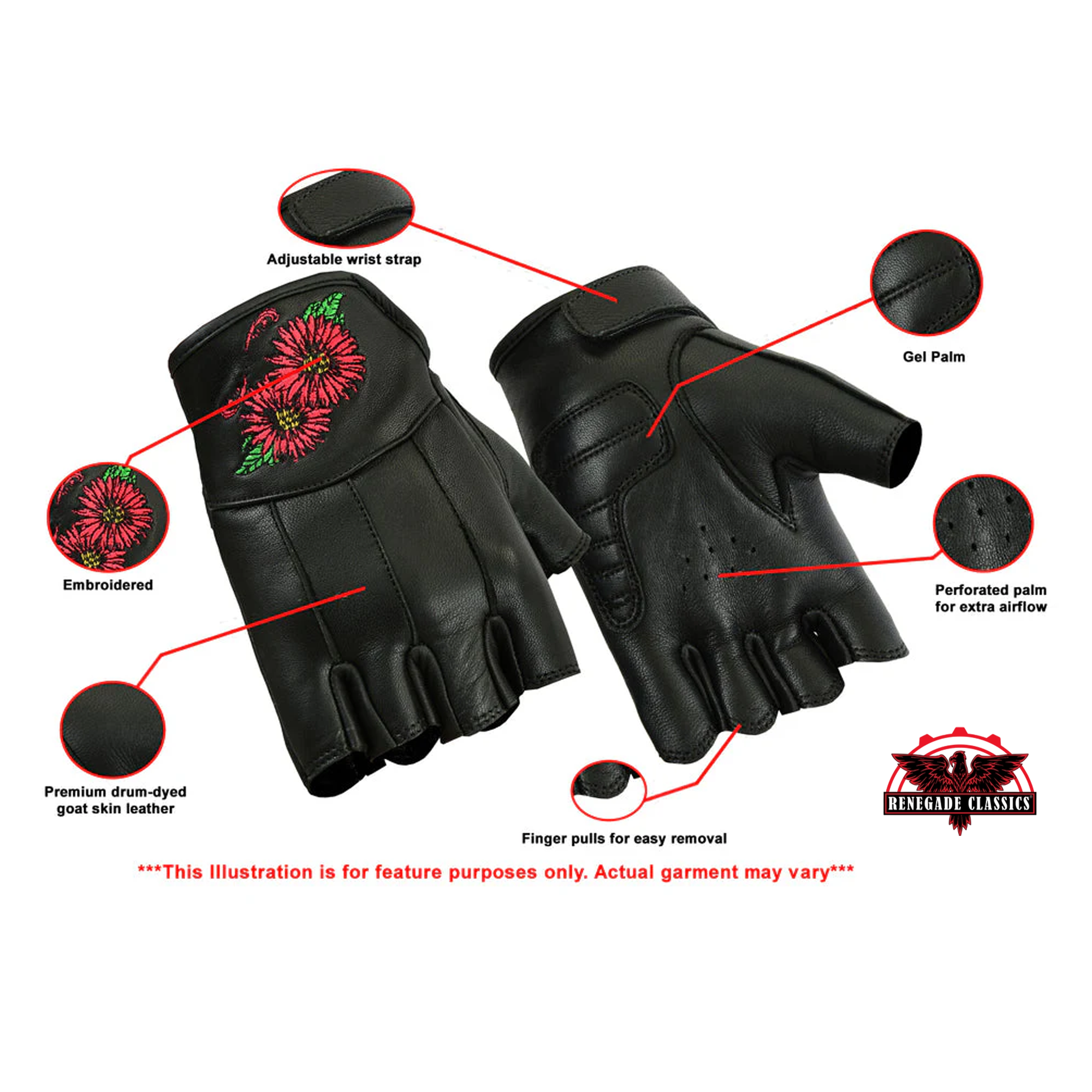 Women's Embroidered Fingerless Glove