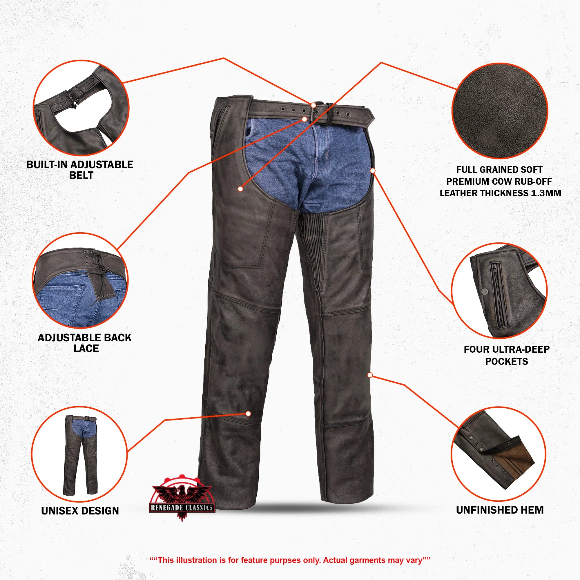 Unisex Four Pockets Insulated Chaps with Stretchable Inner Thigh