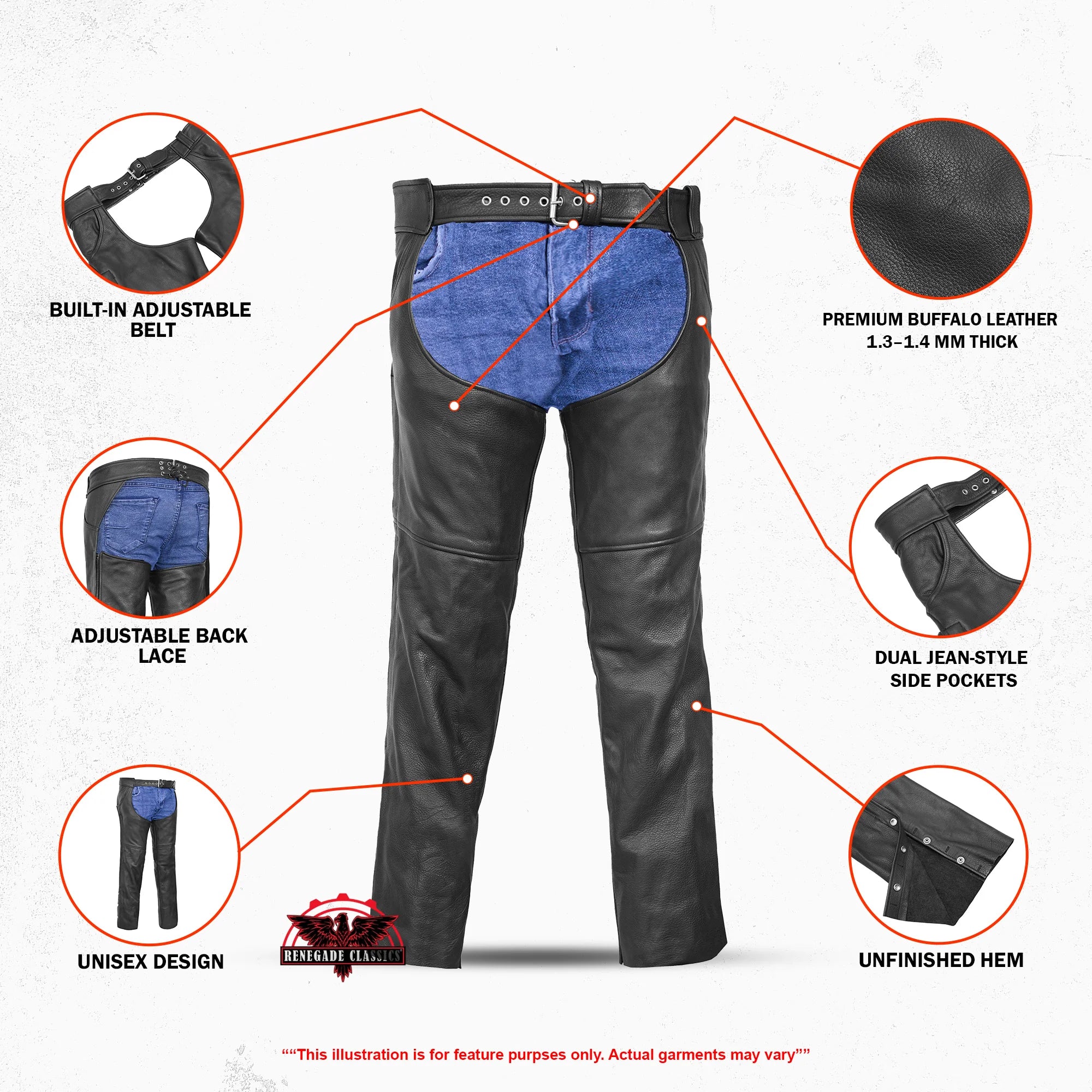 Tall Classic Leather Chaps with Jeans Pockets