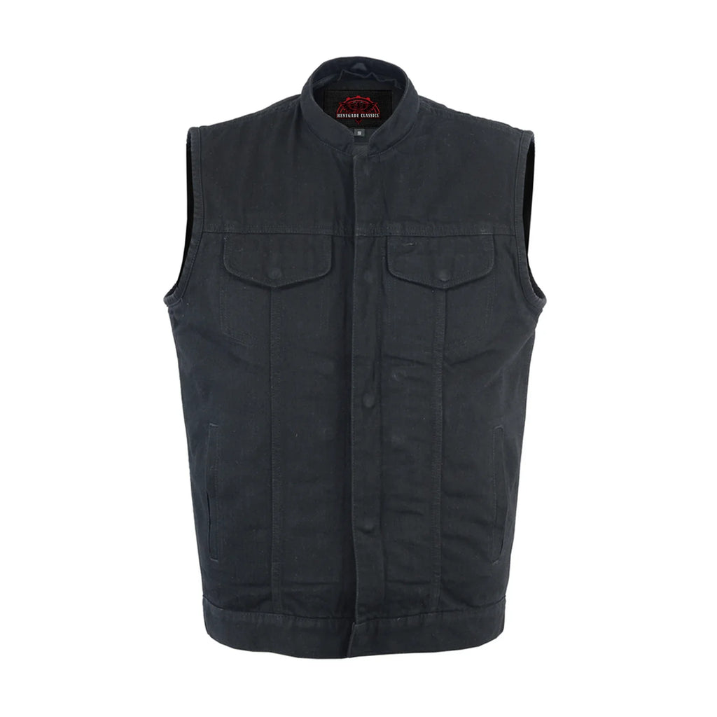 Men's Black Denim Single Back Panel Concealment Vest w/Rem