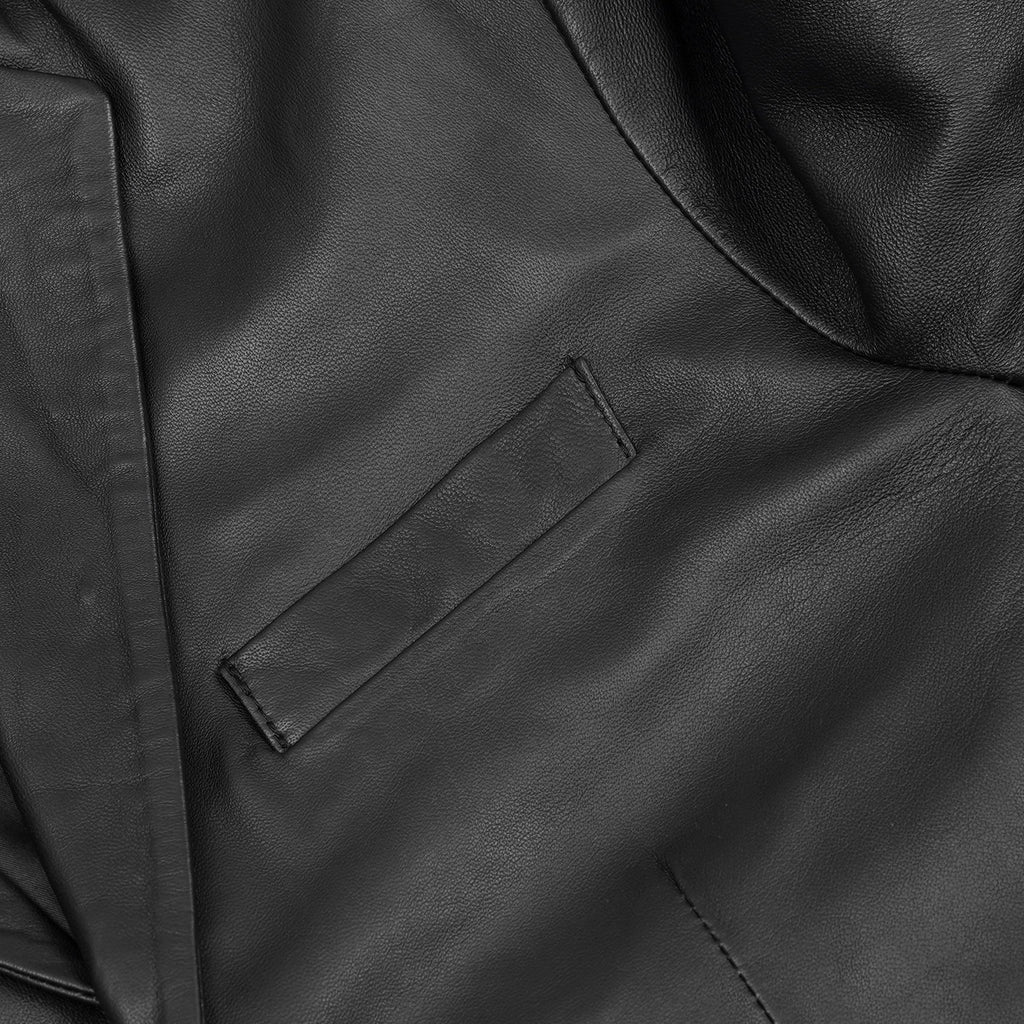 Retro Trim Men's Black Sheep Skin Leather Blazer