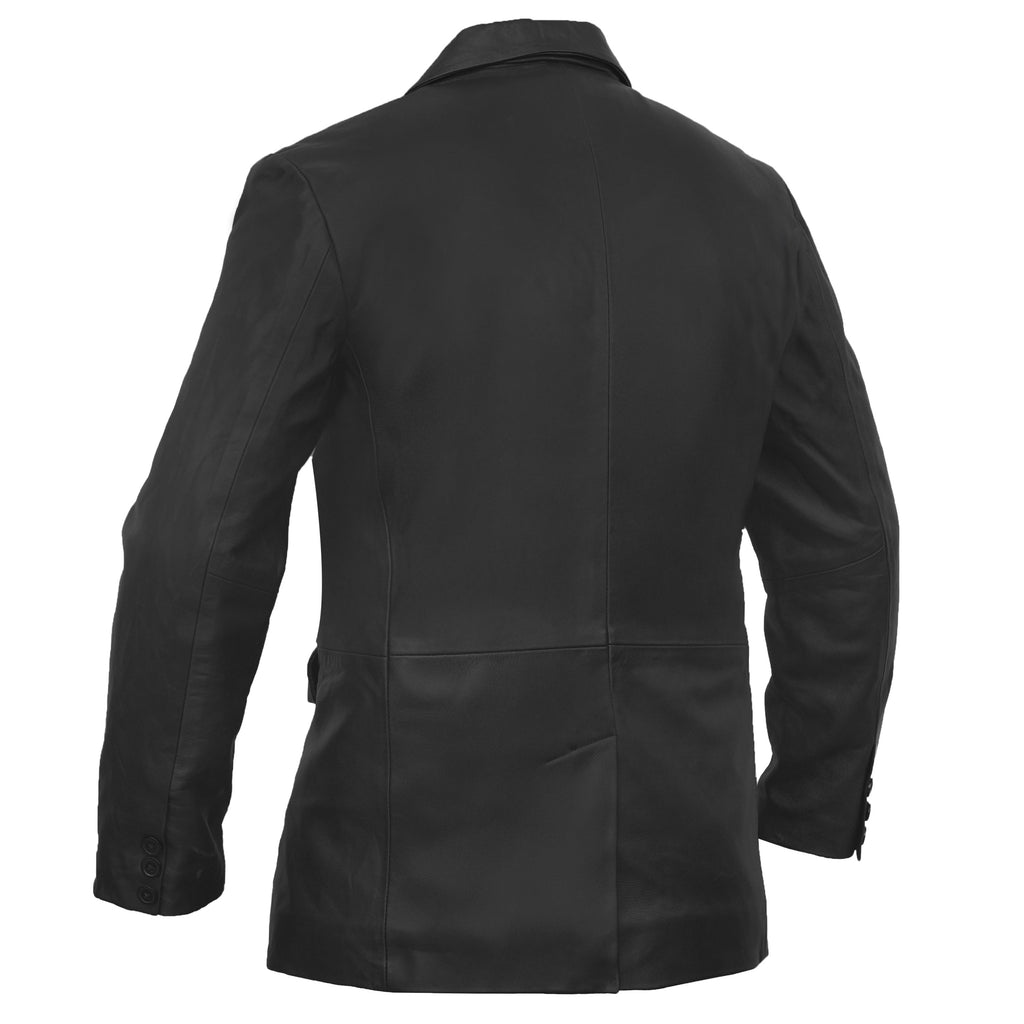 Retro Trim Men's Black Sheep Skin Leather Blazer