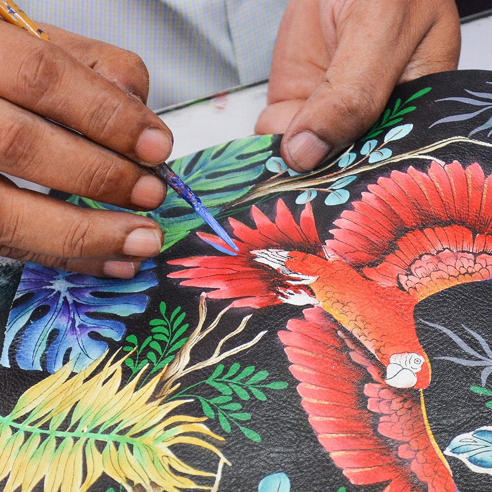 Coin Pouch - 1031 Hand-painted original artwork with Rainforest Beauties leather