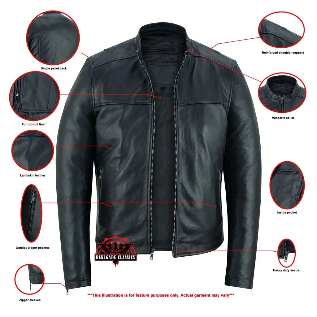 Wanton Men's Fashion Lambskin Leather Jacket –Black