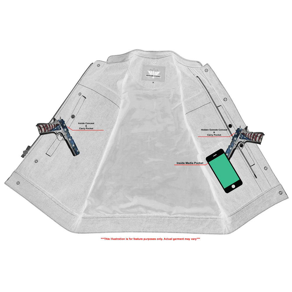 Highway Jack Men's Black Leather Motorcycle Vest Scoop Neck & Snap-Closure Pockets