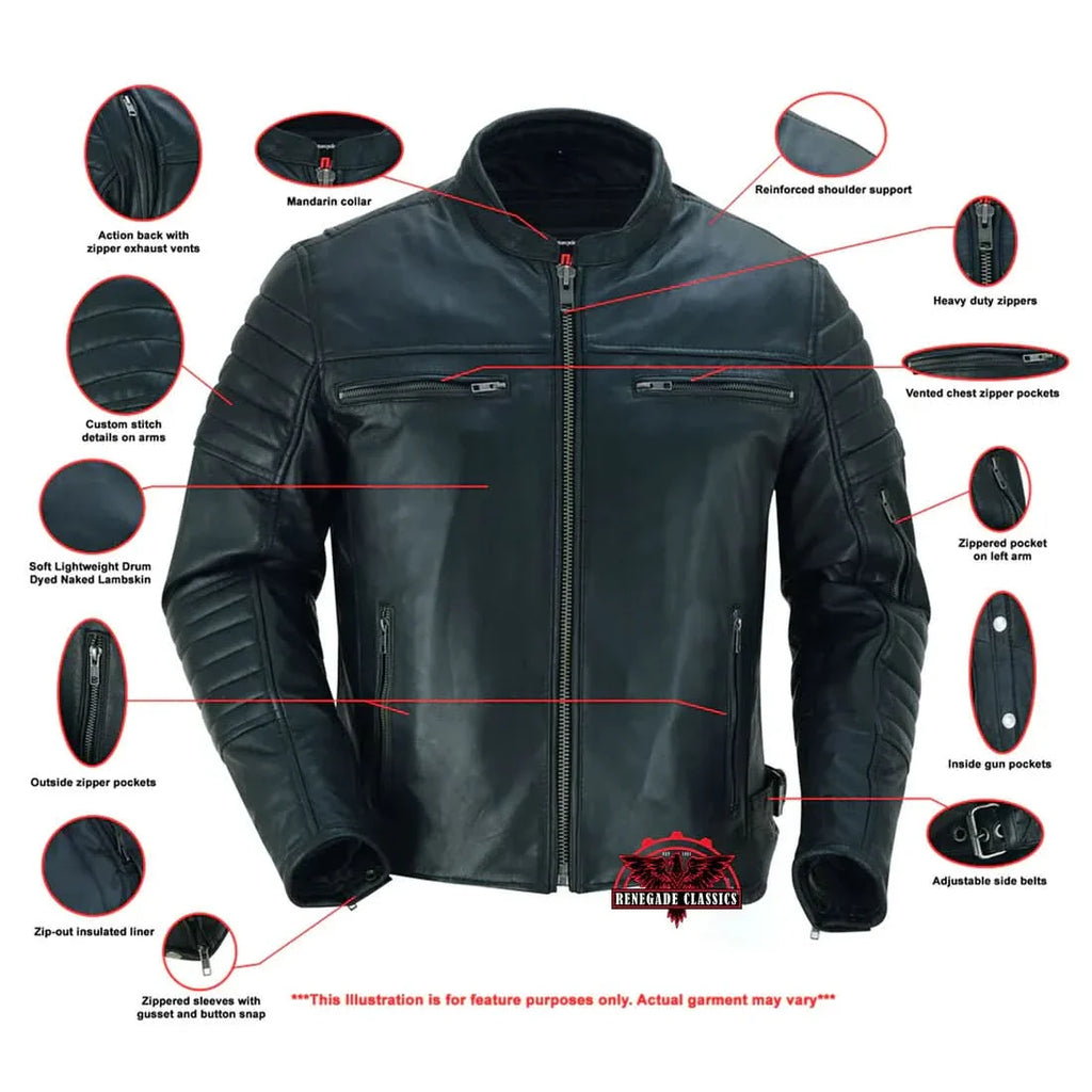 Men's Lightweight Drum Dyed Naked Lambskin Crossover Scooter - Black
