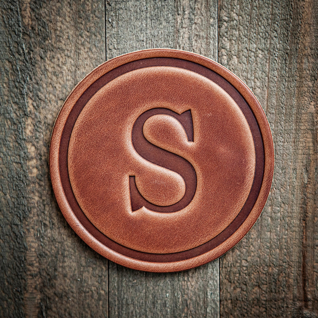 S Monogram Letter Leather Coaster