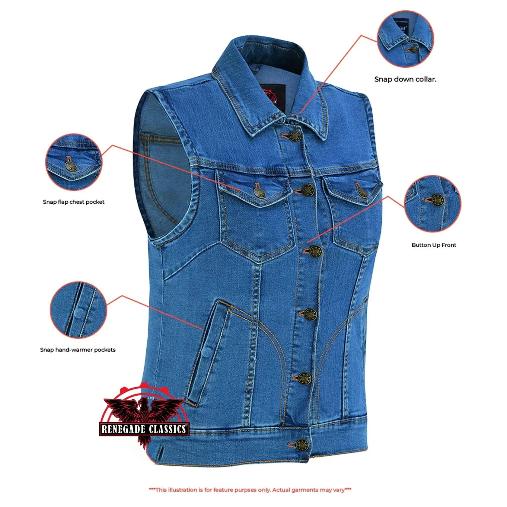 Women's Blue Denim Snap Front Vest