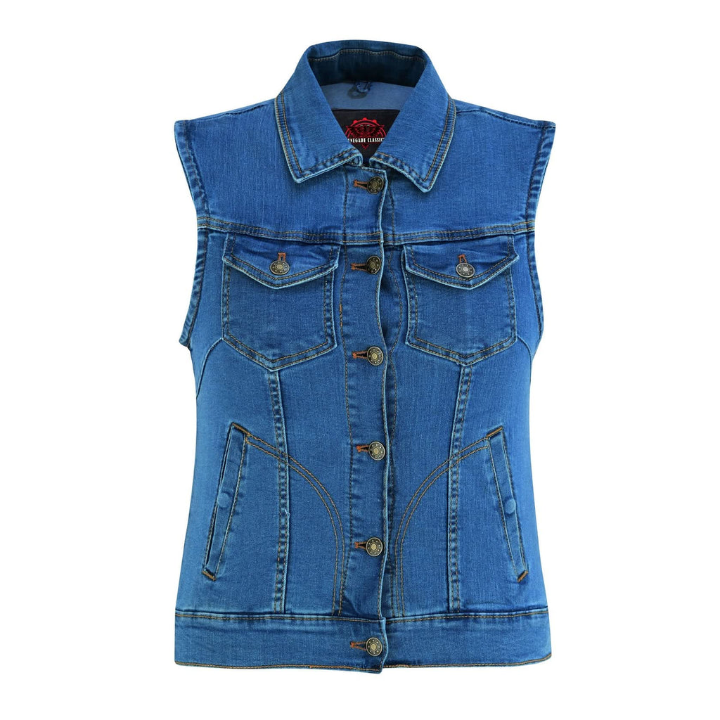 Women's Blue Denim Snap Front Vest