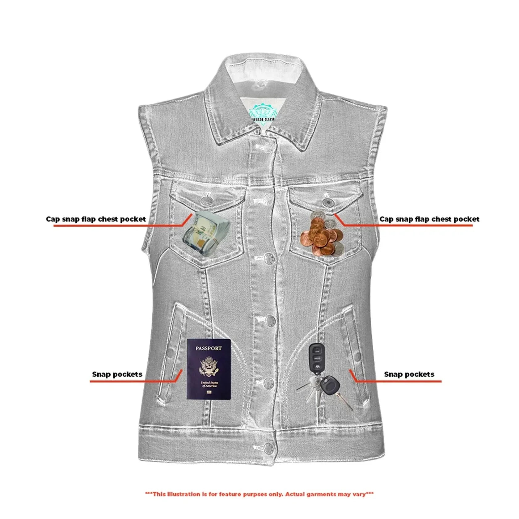 Women's Blue Denim Snap Front Vest