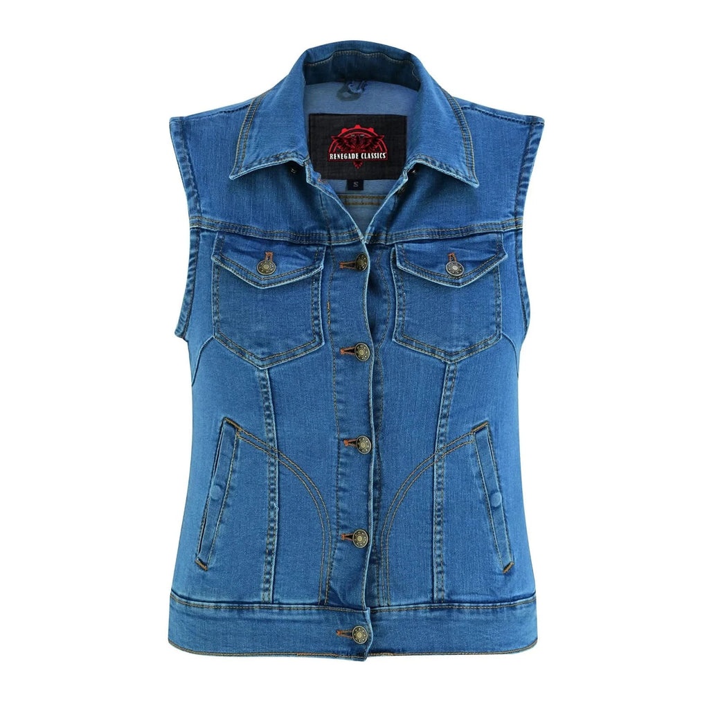 Women's Blue Denim Snap Front Vest
