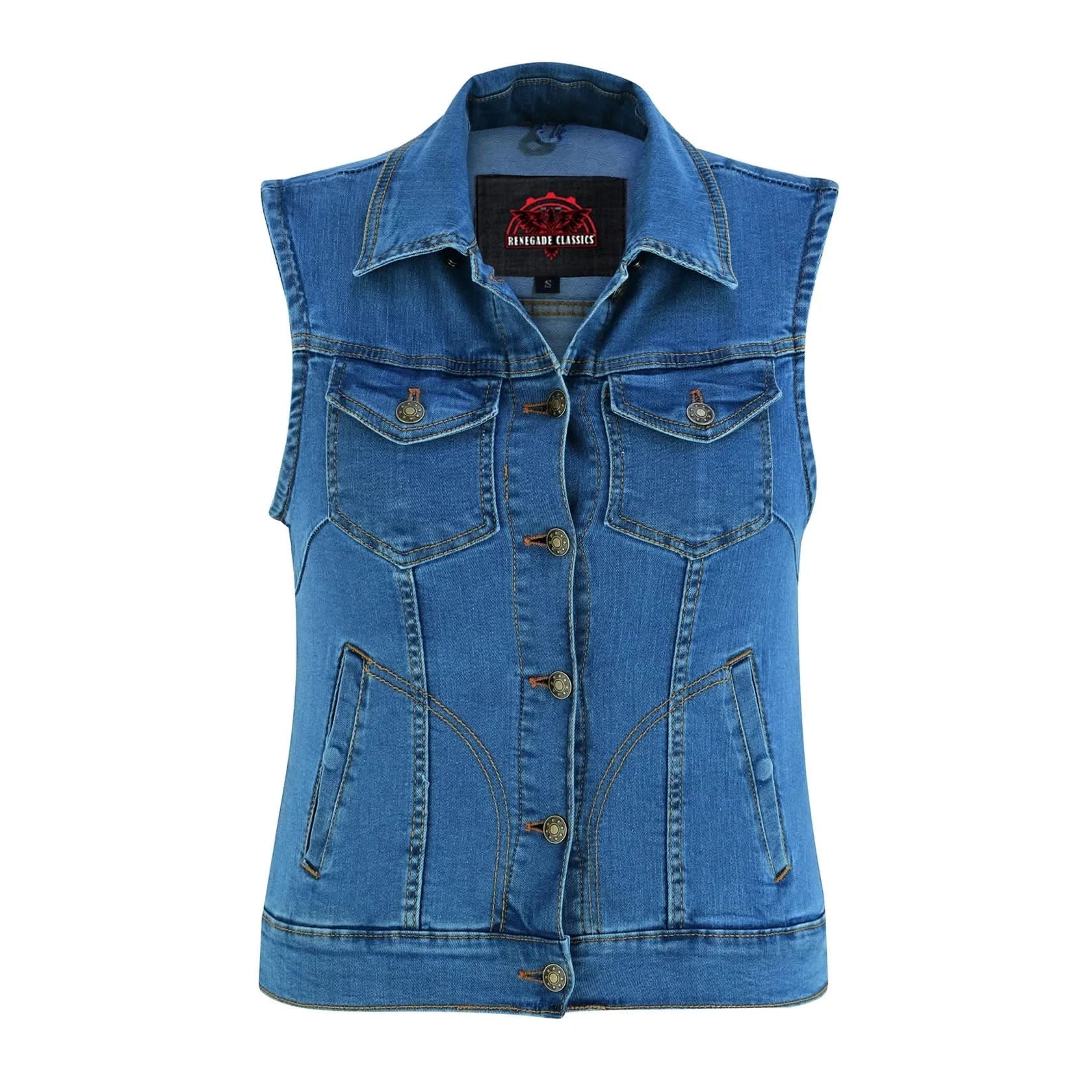 Women's Blue Denim Snap Front Vest