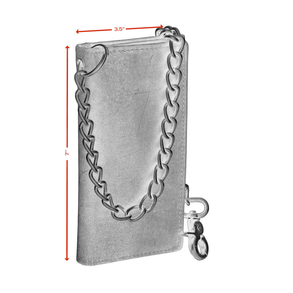 BWC234 BROWN LONG TRI-FOLD BIKER LEATHER CHAIN WALLET