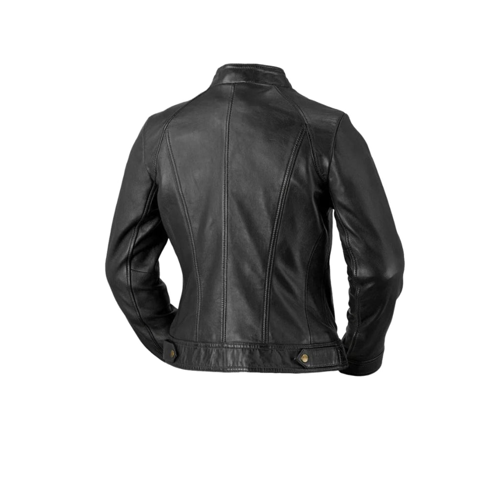 Sara Women's Single Snap Collar Leather Jacket