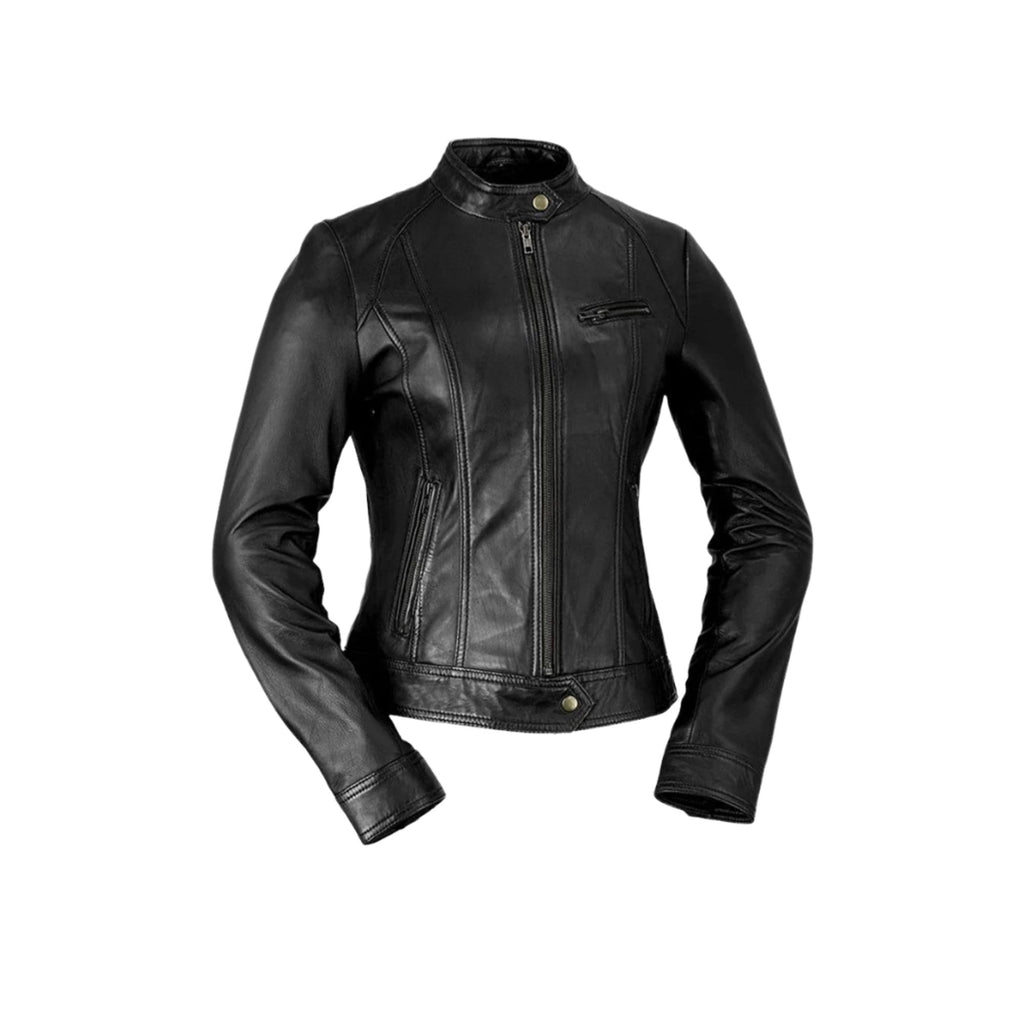 Sara Women's Single Snap Collar Leather Jacket